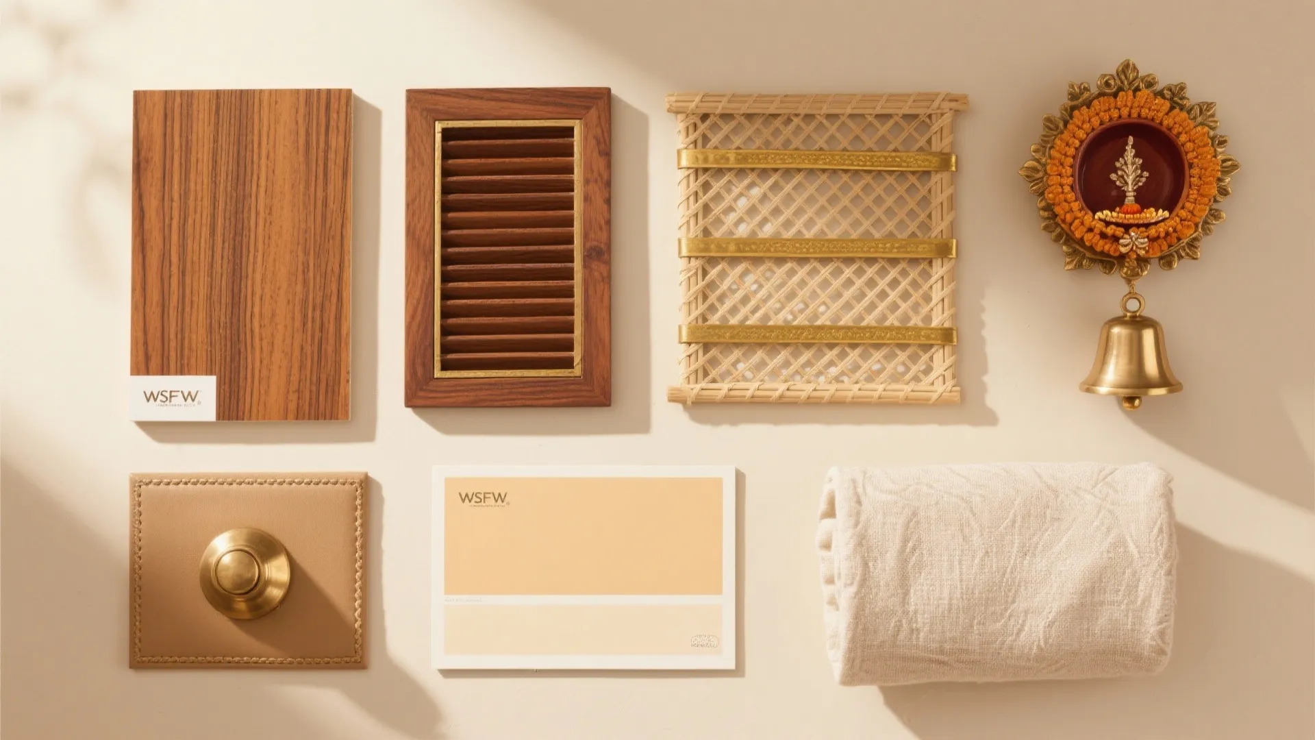 Warm wood tones with brass accents