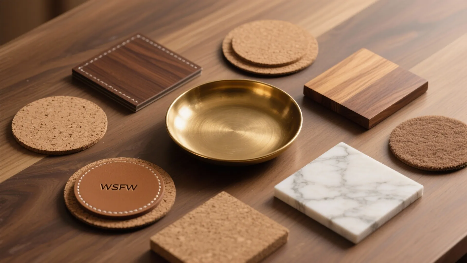 Warm wood accents to balance brass shine