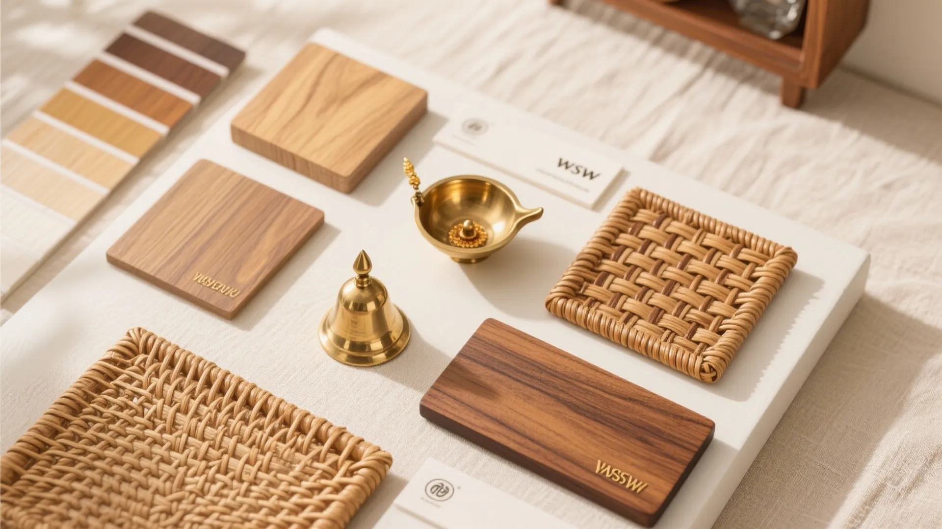 Warm wood and brass accents