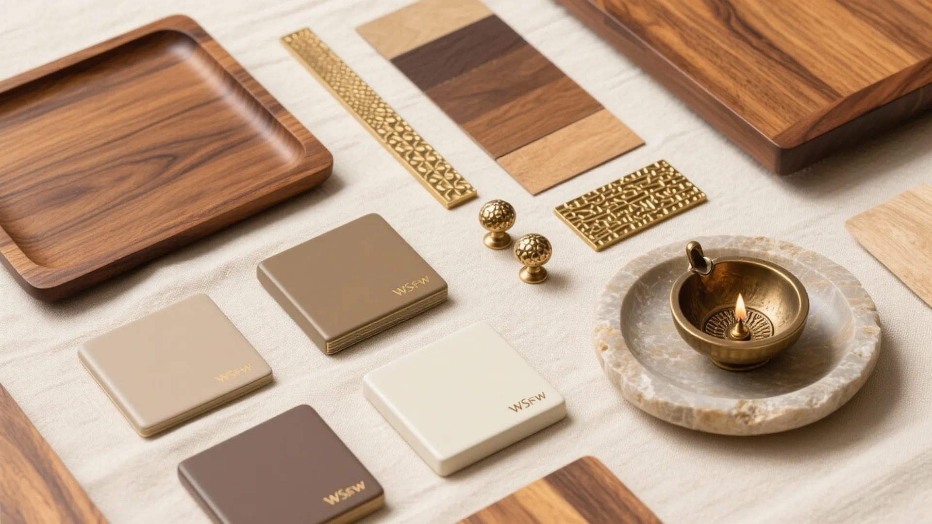 Warm wood and brass accents for timeless calm
