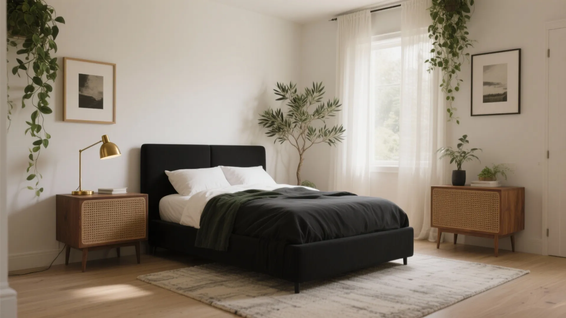 Idea 4: Warm it with wood, brass, and a little green