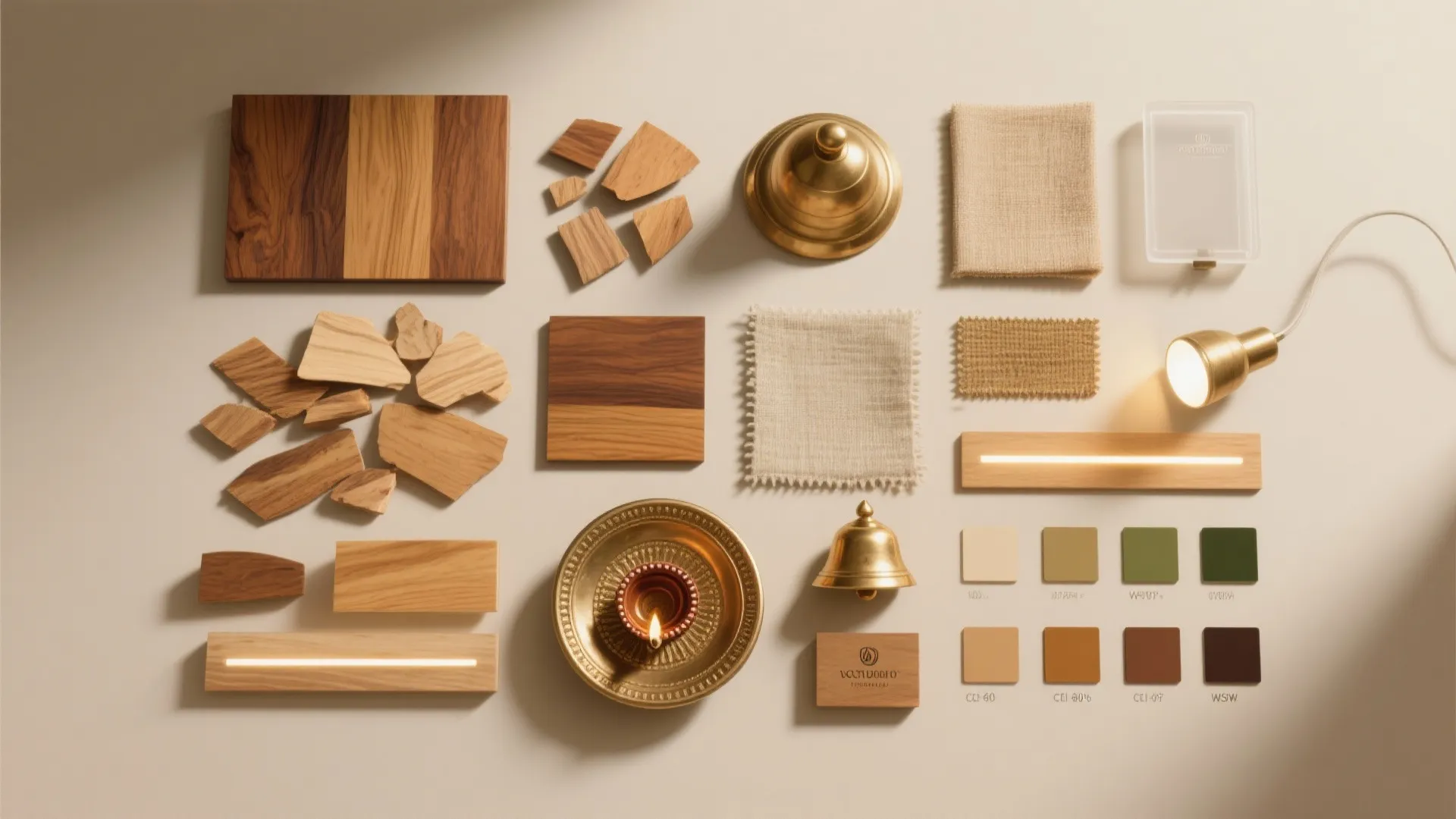 Natural wood, brass, and layered lighting