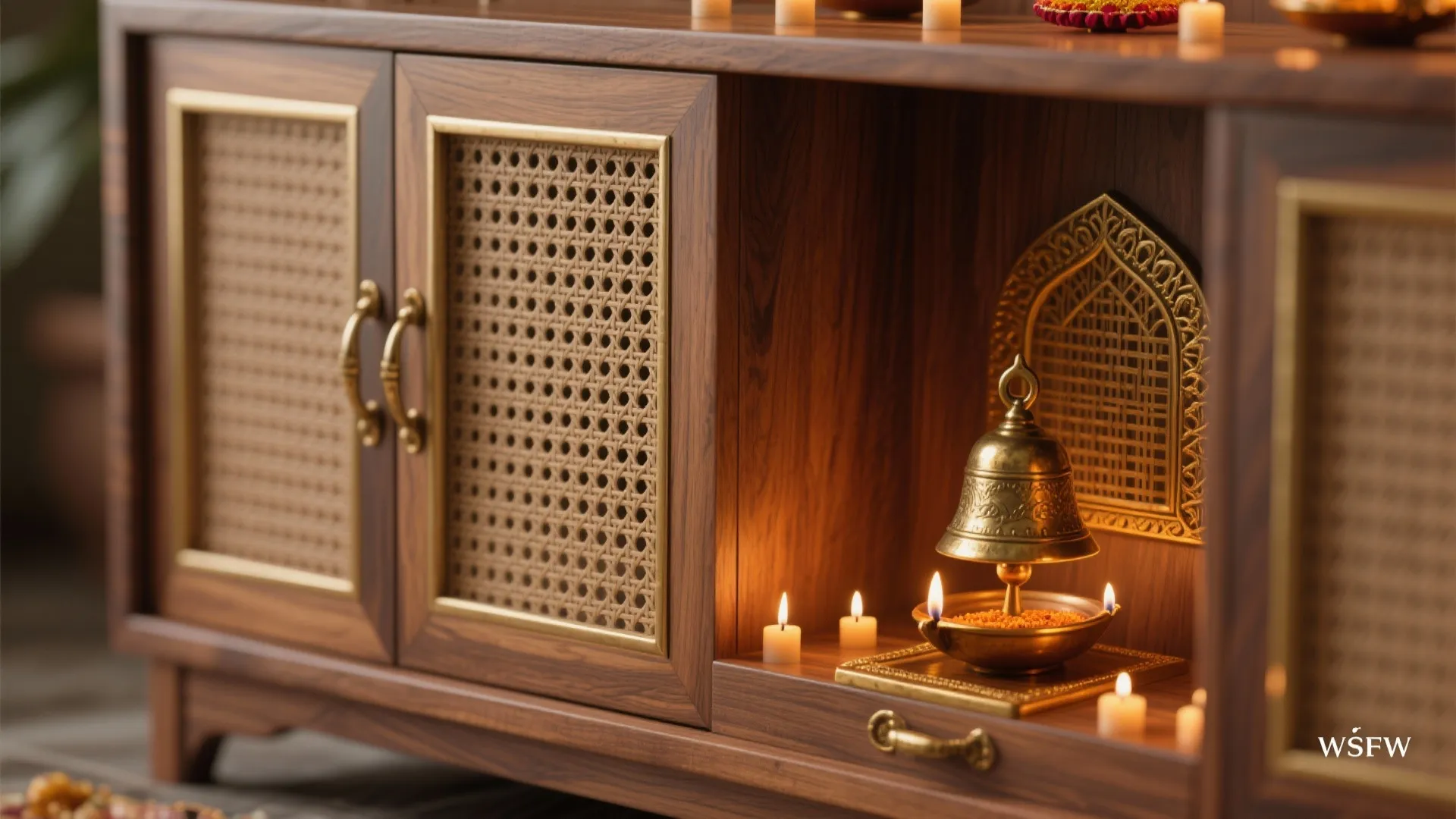 Warm wood and brass accents that age beautifully