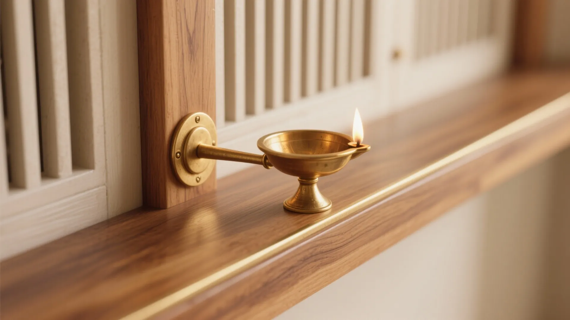 Warm wood and brass accents