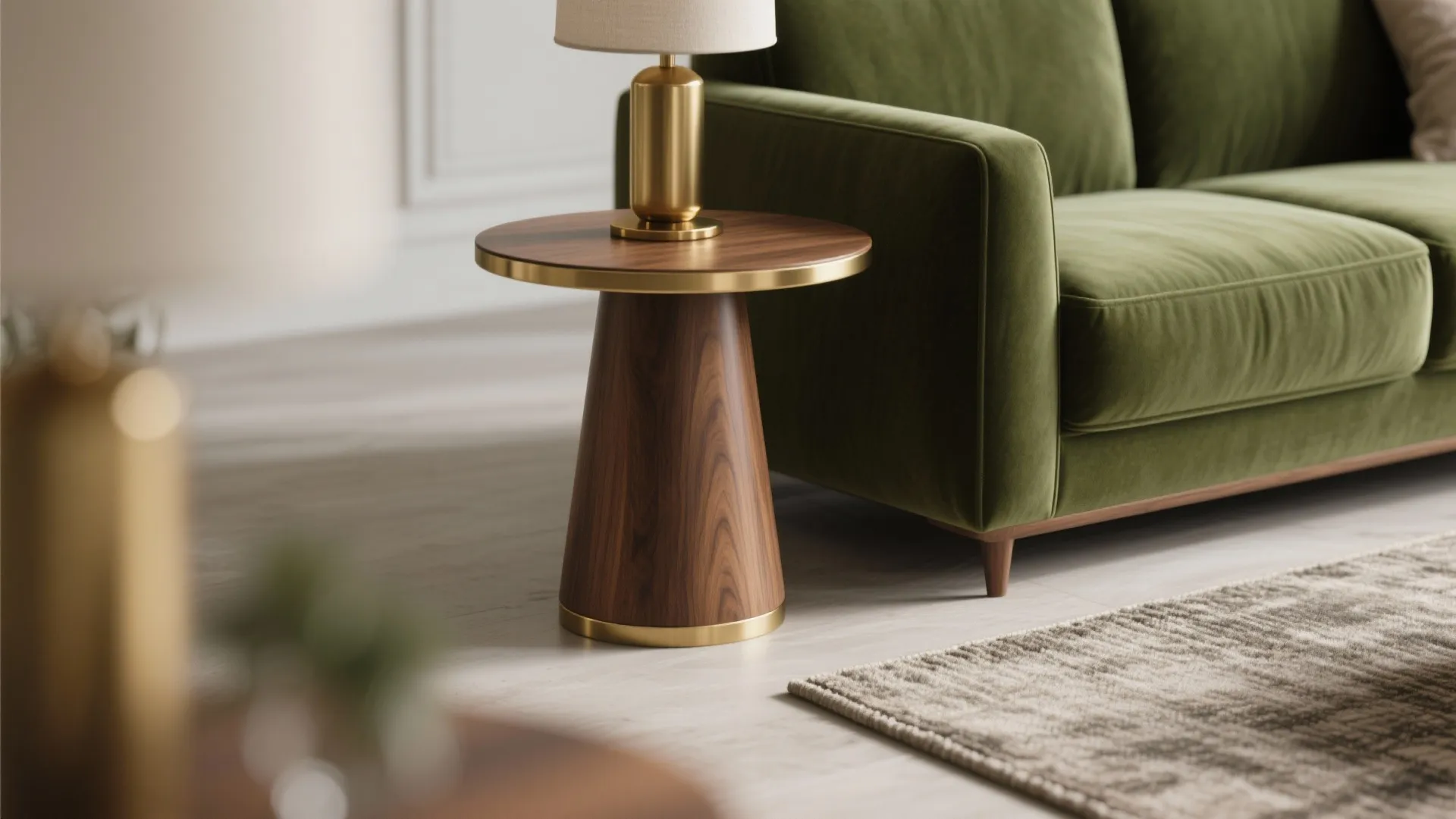 1. Pair Olive with Warm Wood and Brass