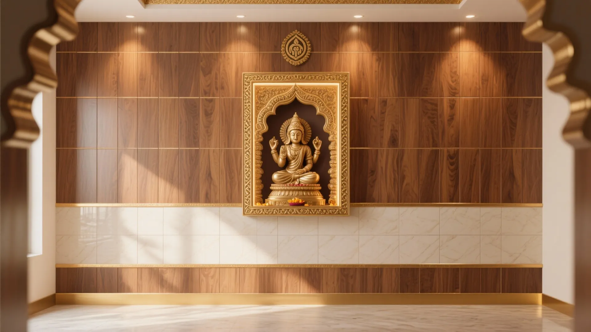 Warm Wood-Look Porcelain with Brass Accents