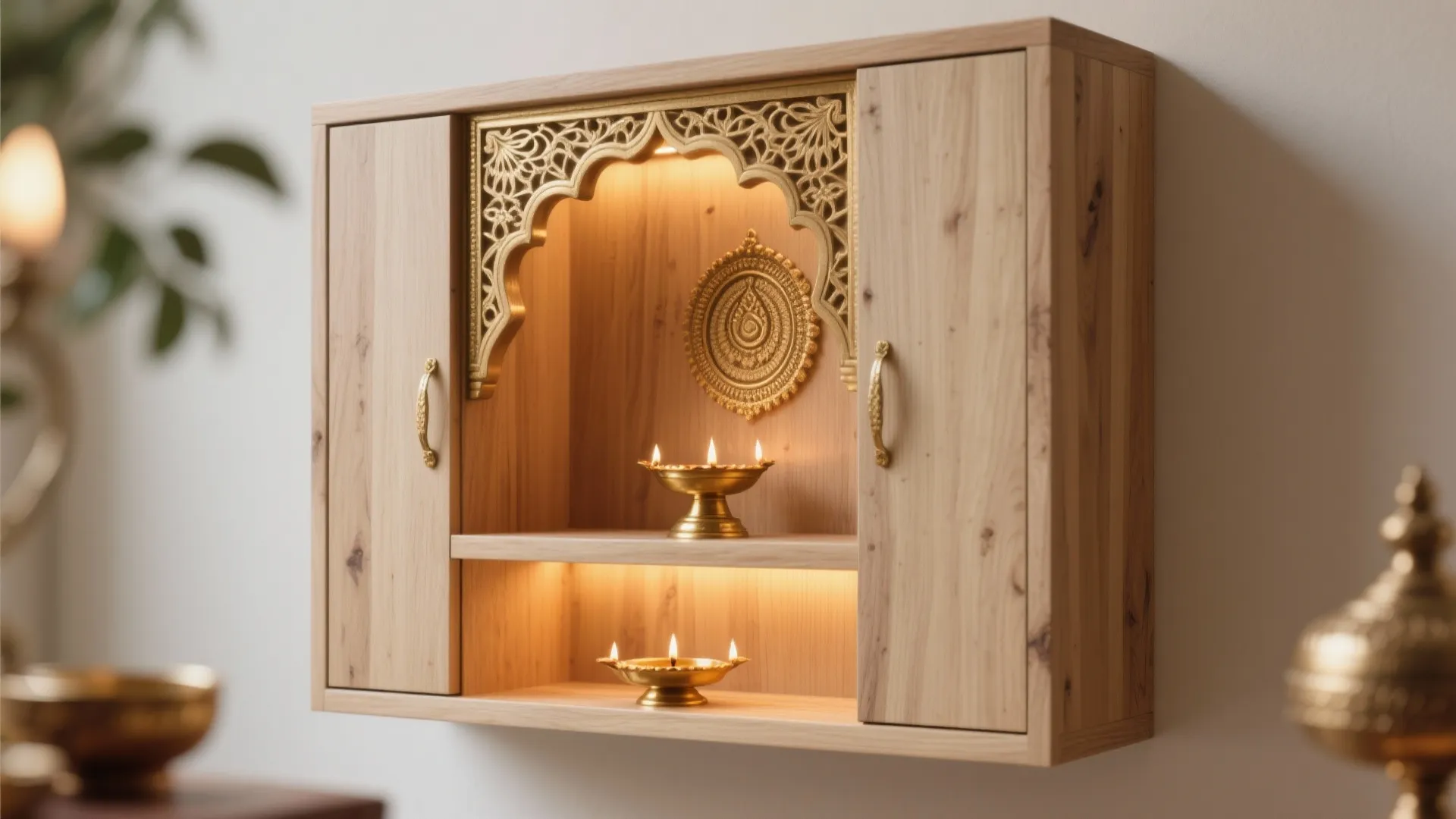 Warm Wood Accents with Brass Details