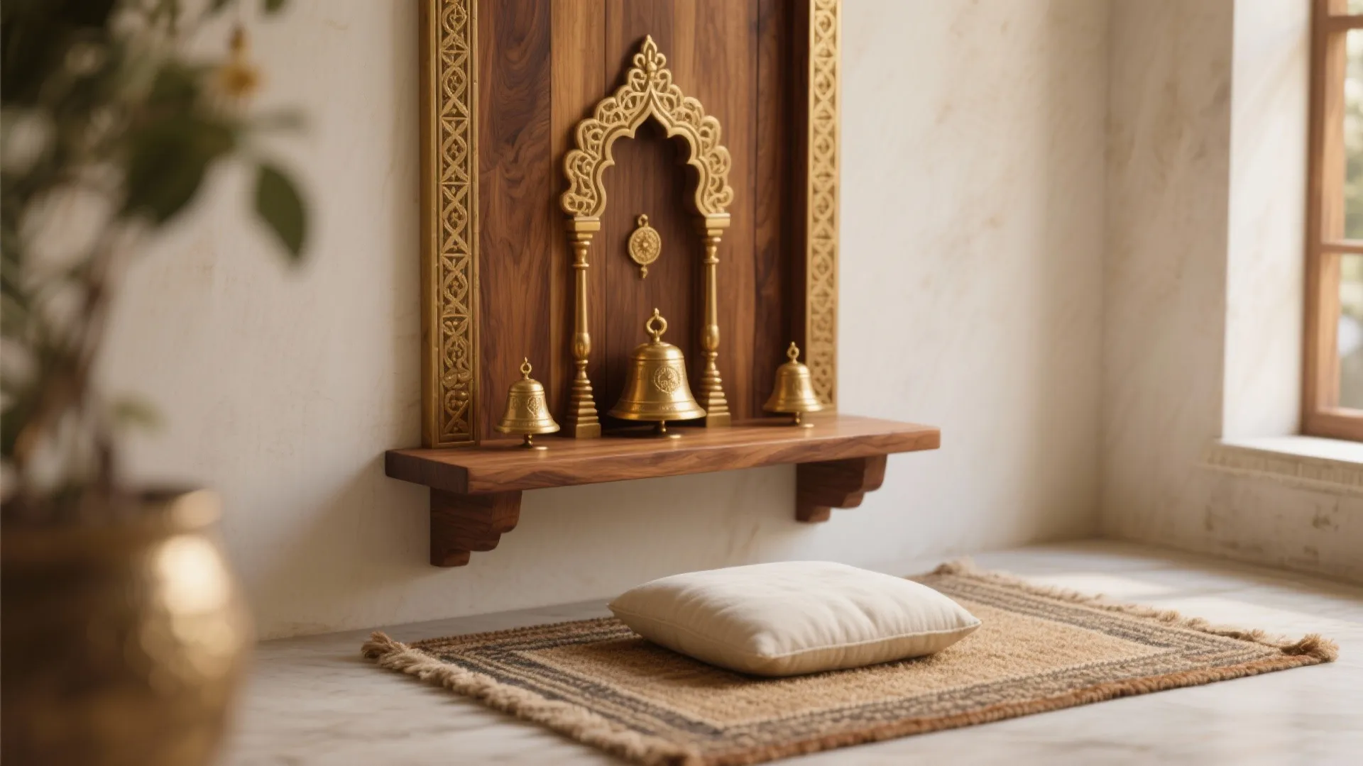 Warm wood and brass palette for timeless comfort