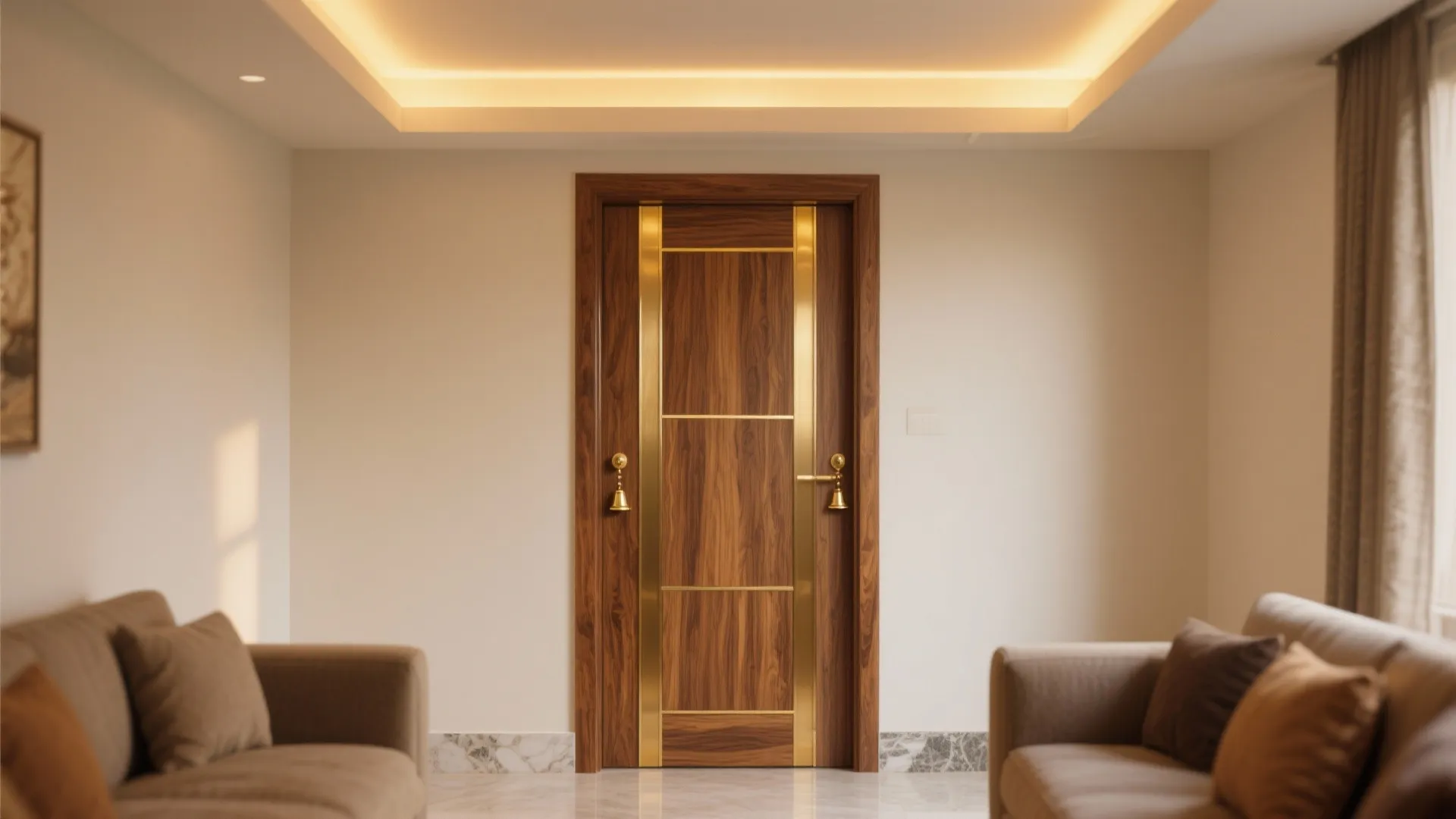 Wood-Finish PVC with Brass Accents