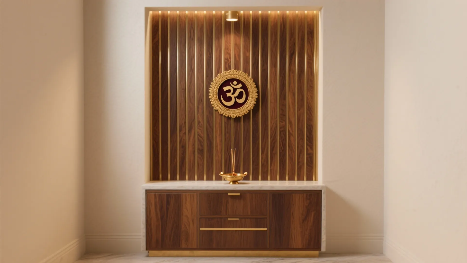 Warm Wood Slats with Brass Detail