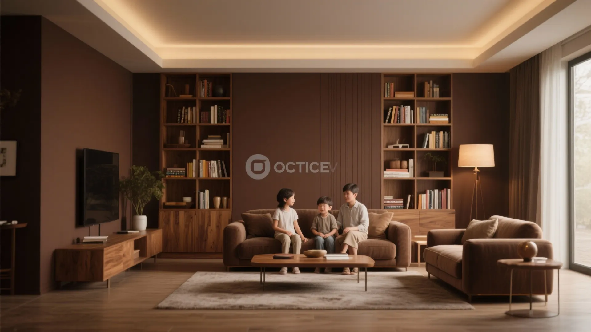 4. Wooden Accents with Warm Brown Walls