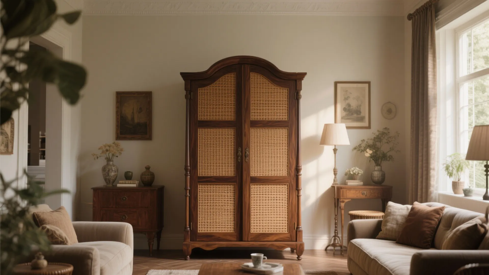 Wood and Cane Hybrid Almirah