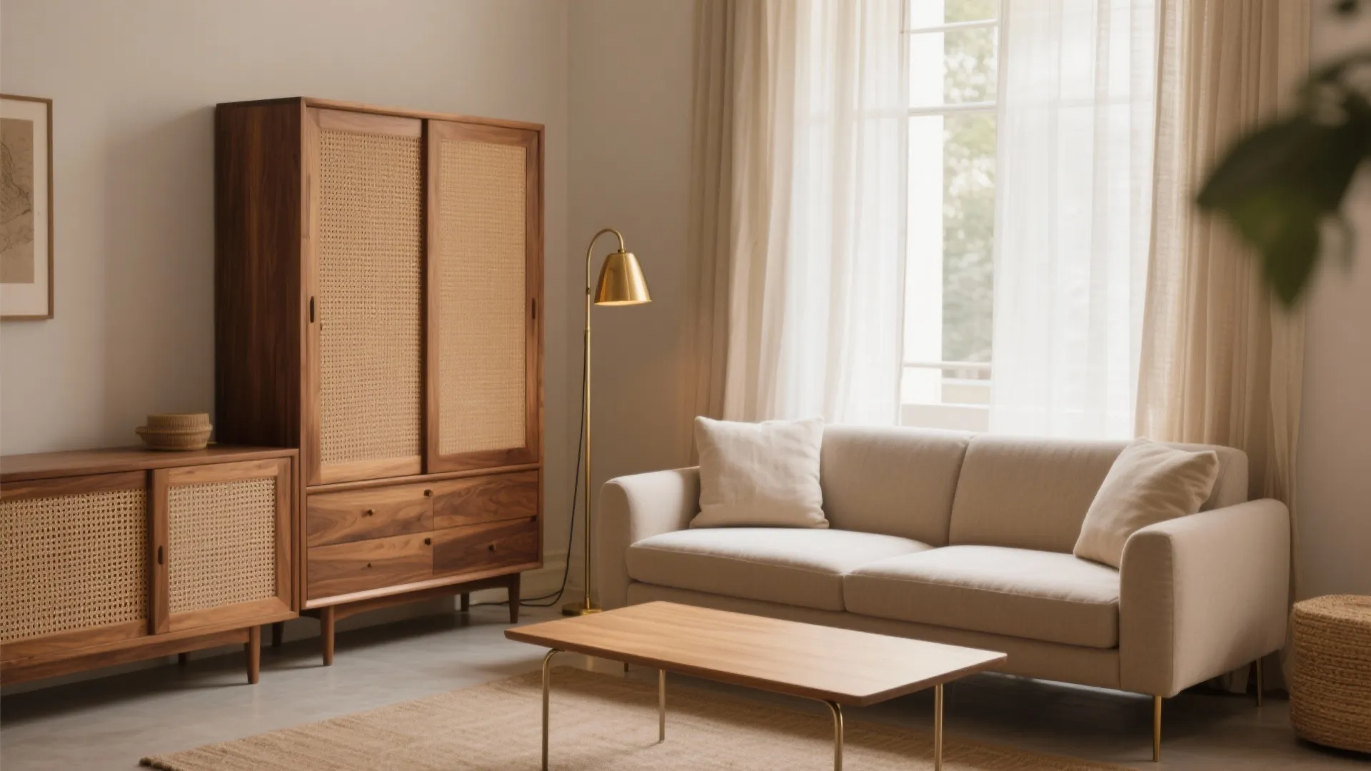 A Modern-Indian Mix: Wood, Cane, and Brass