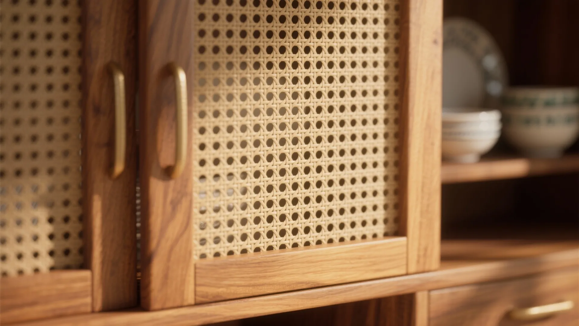 Warm wood and cane doors for texture (with ventilation)