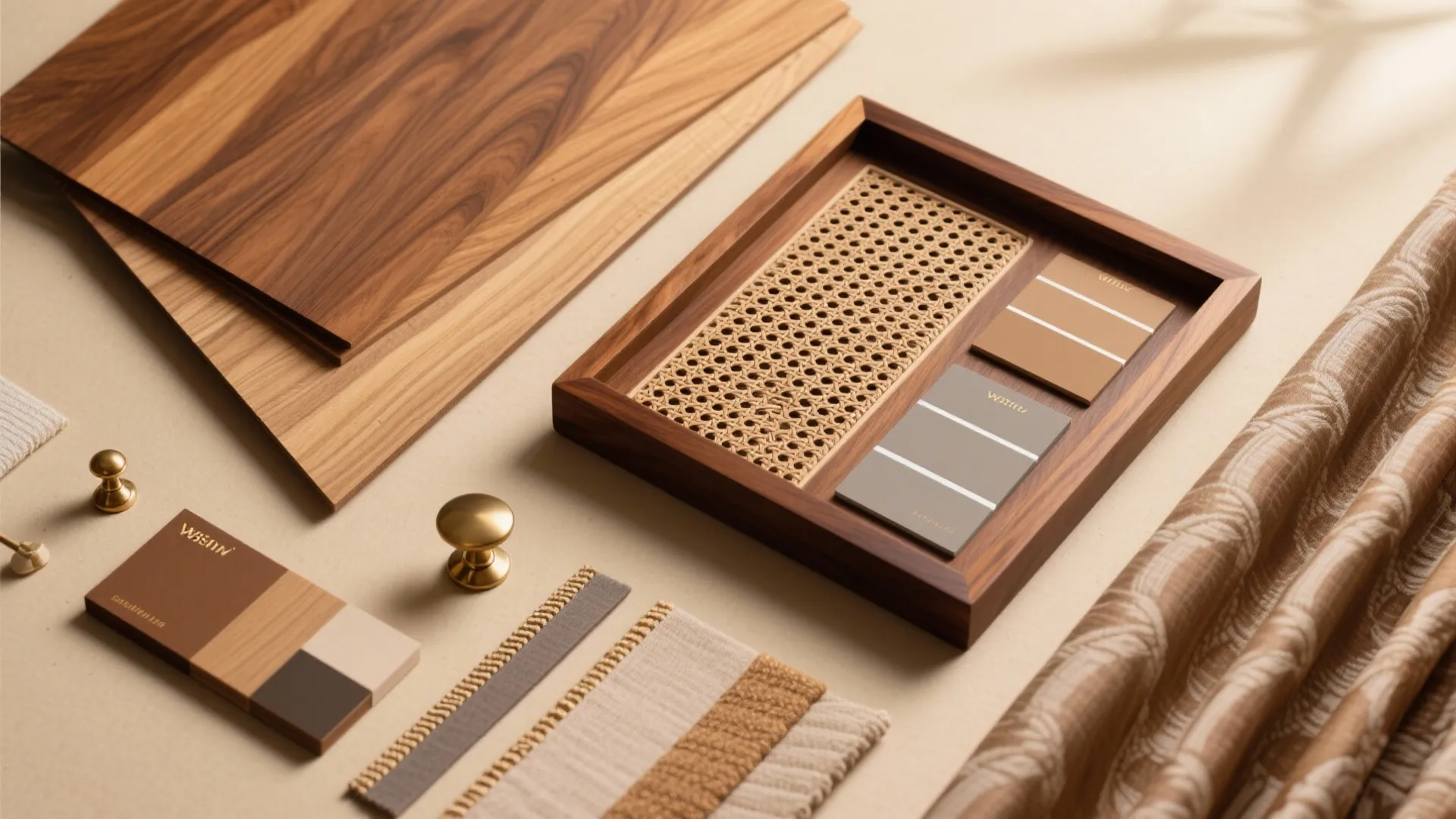 Warm wood and cane for a calm Indian palette