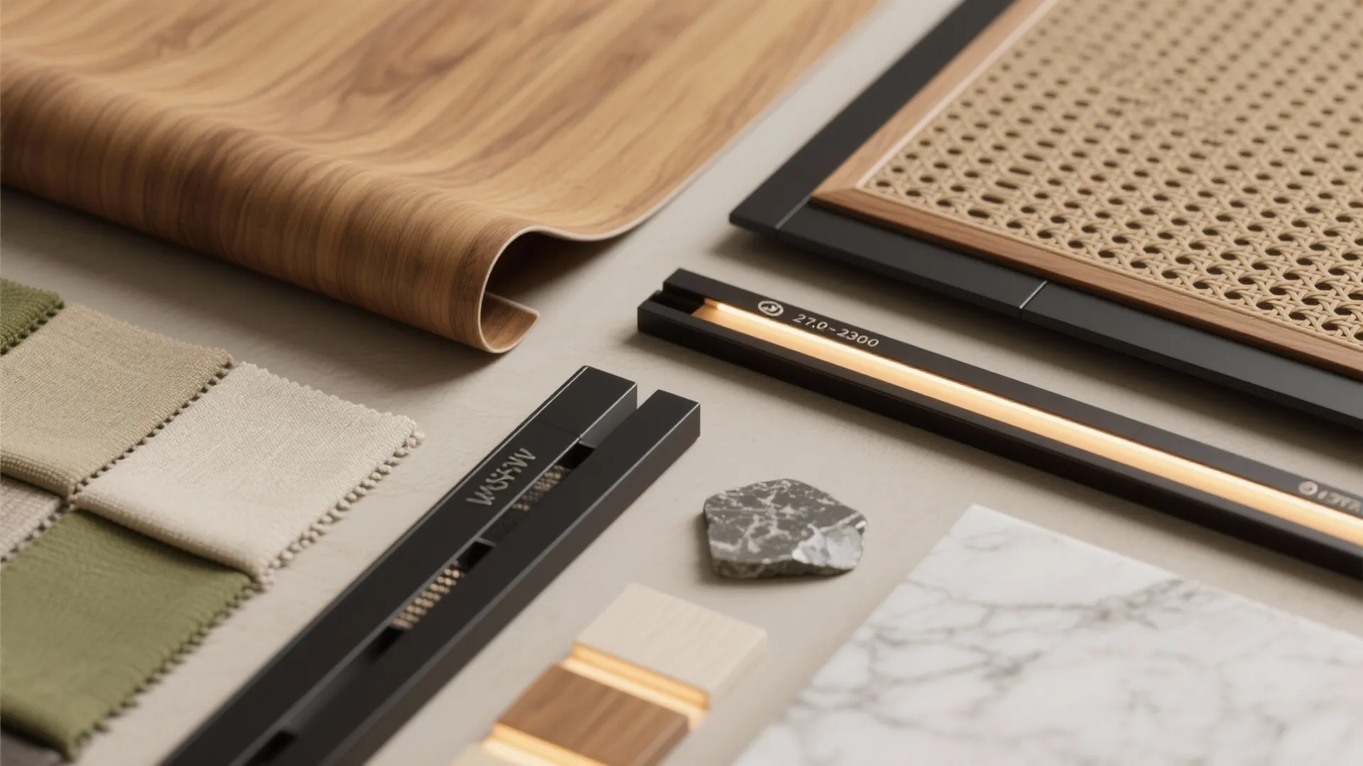 Wood, cane and soft lighting for warm modern vibes