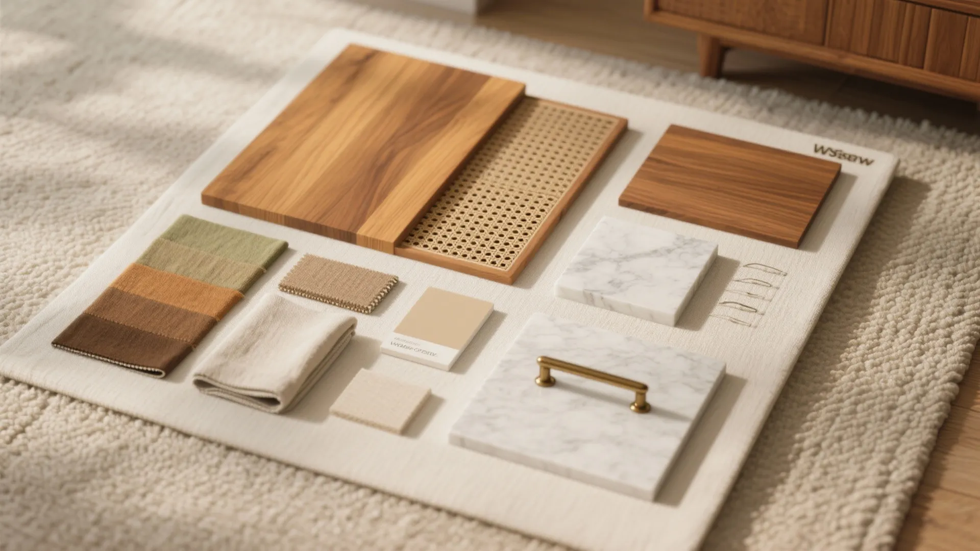 Warm wood accents and cane textures for a homely feel