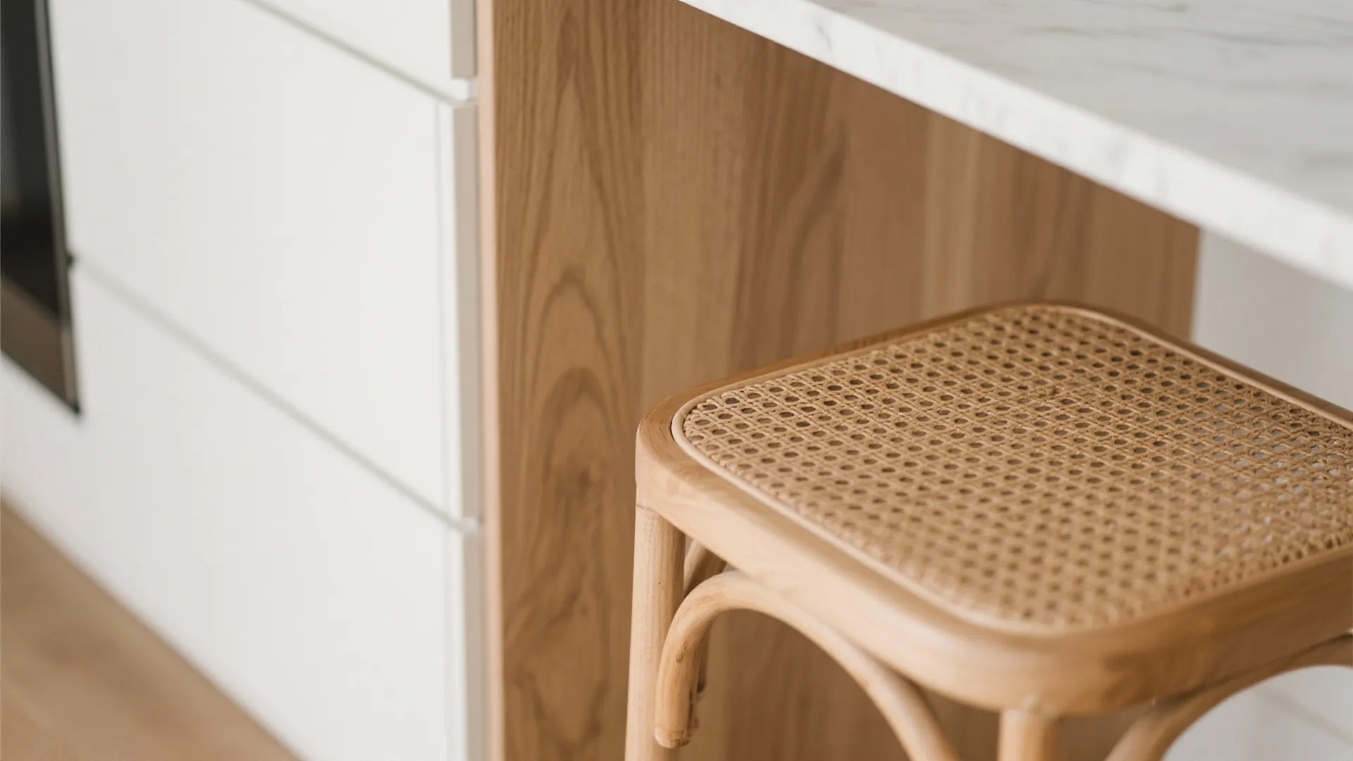 Warm wood and cane accents that still feel light