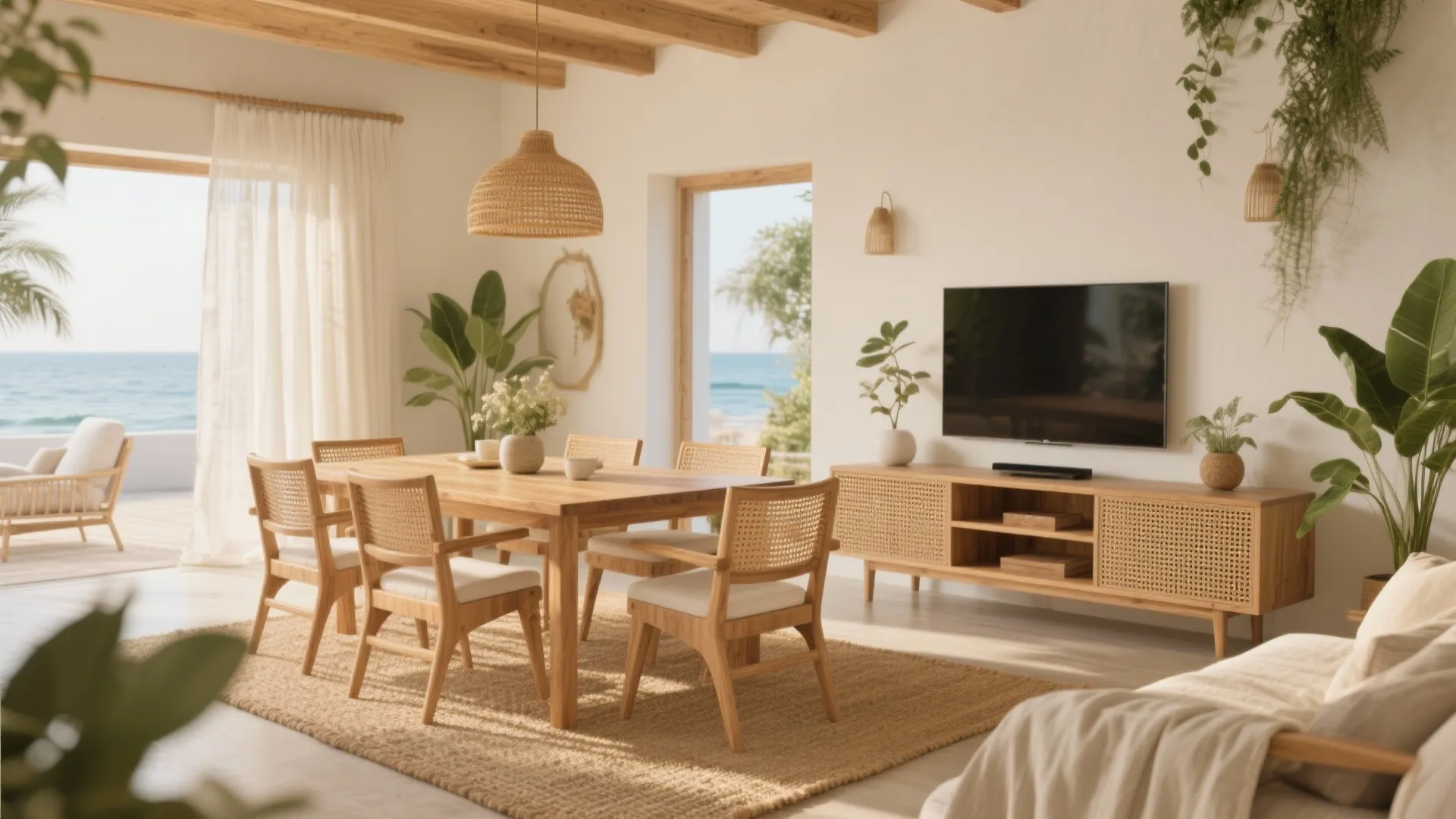 Warm Wood, Cane, and Rattan for Coastal Calm