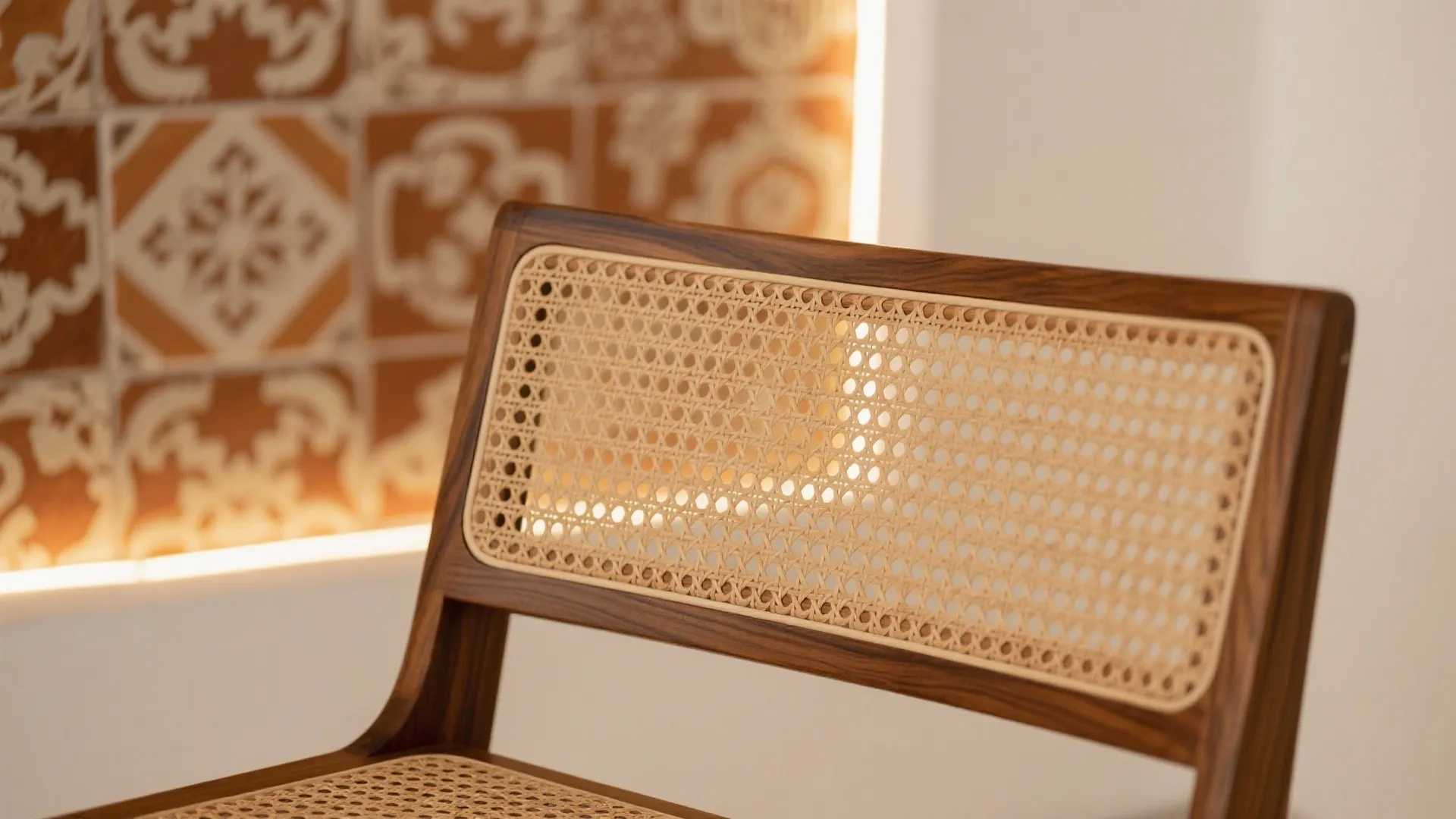 Warm South-Indian modern: wood, cane, and Athangudi accents