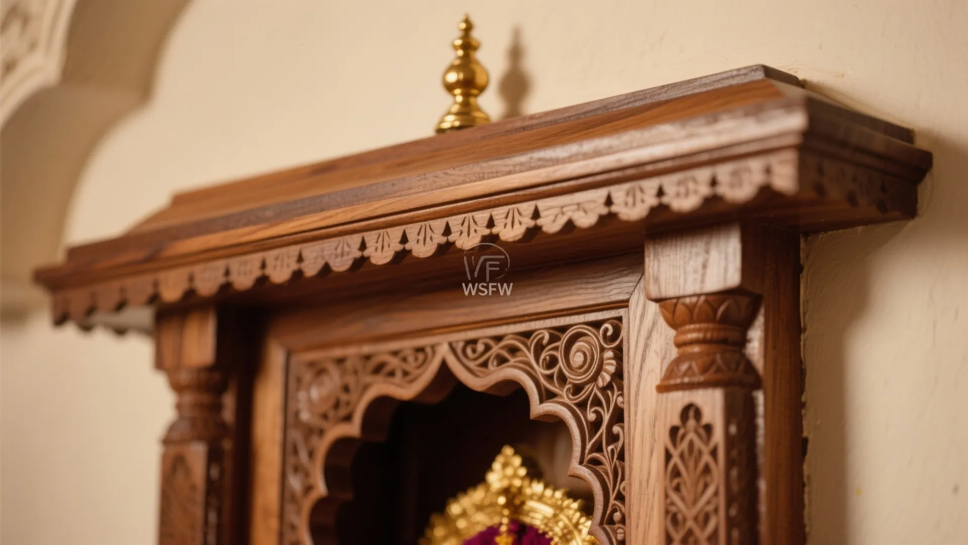 Warm Wood Canopy with Carved Details