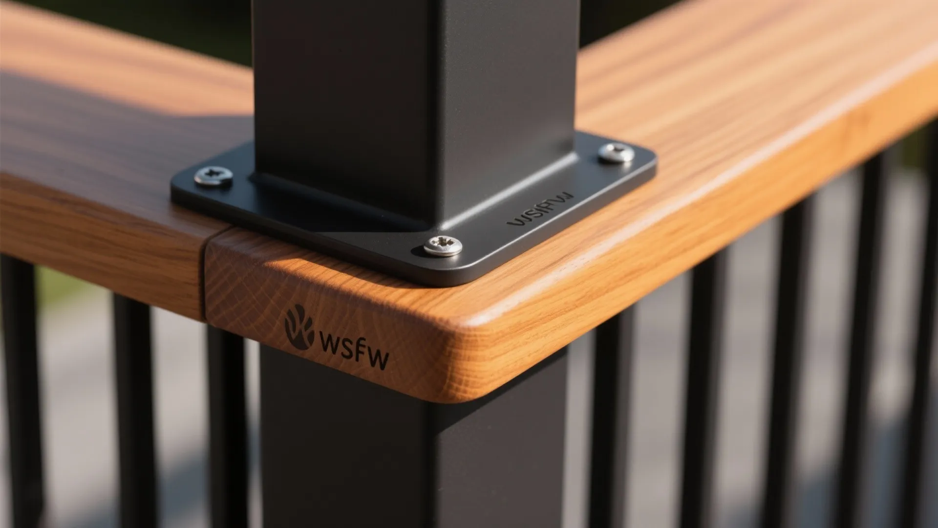 Color and texture: powder-coated steel with a warm cap rail