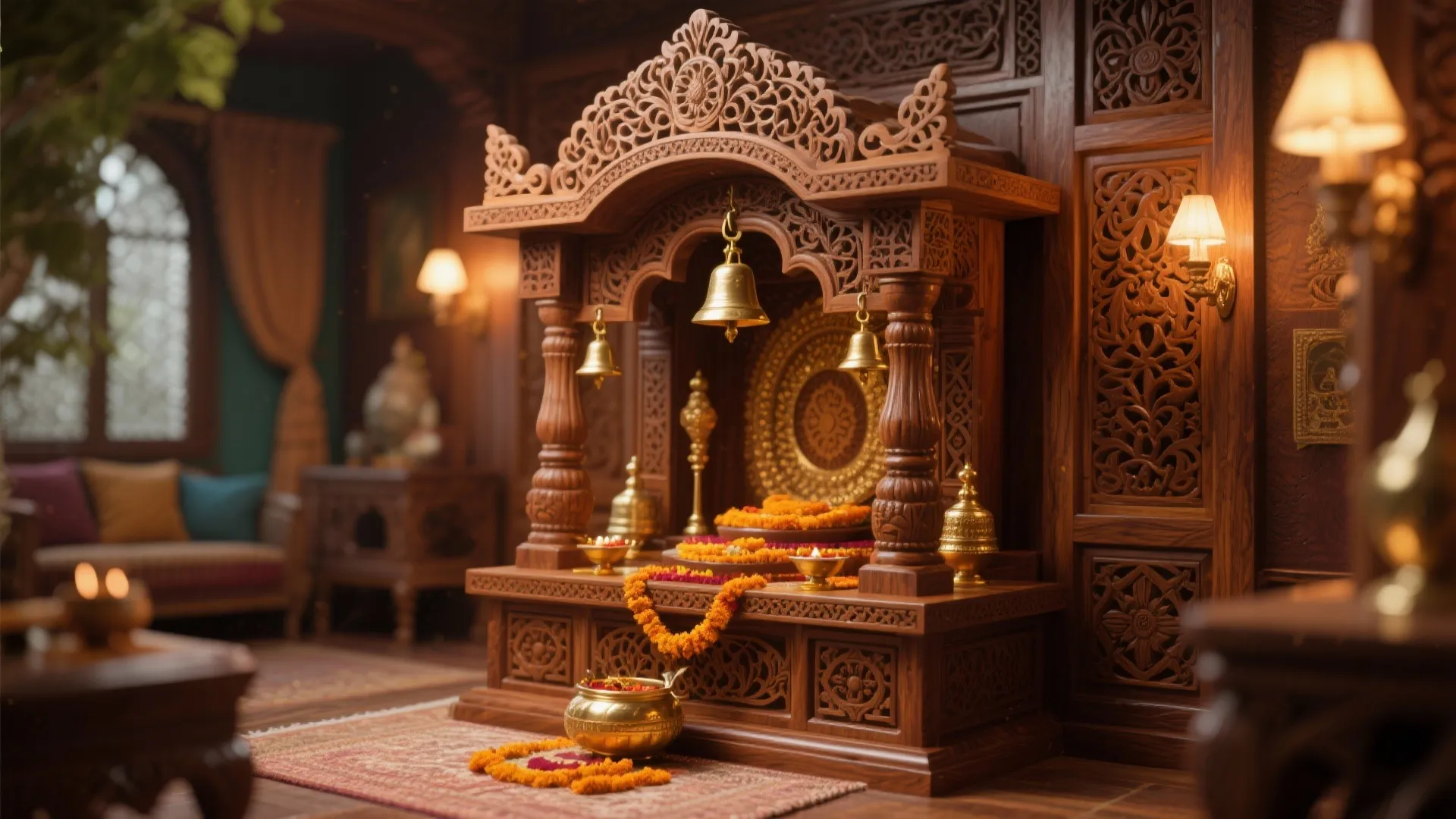 Wood-Carved Traditional Pooja Mandir