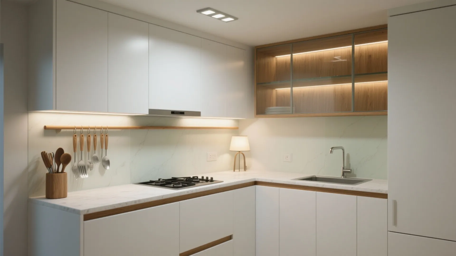 Warm Wood Accents with Layered Lighting