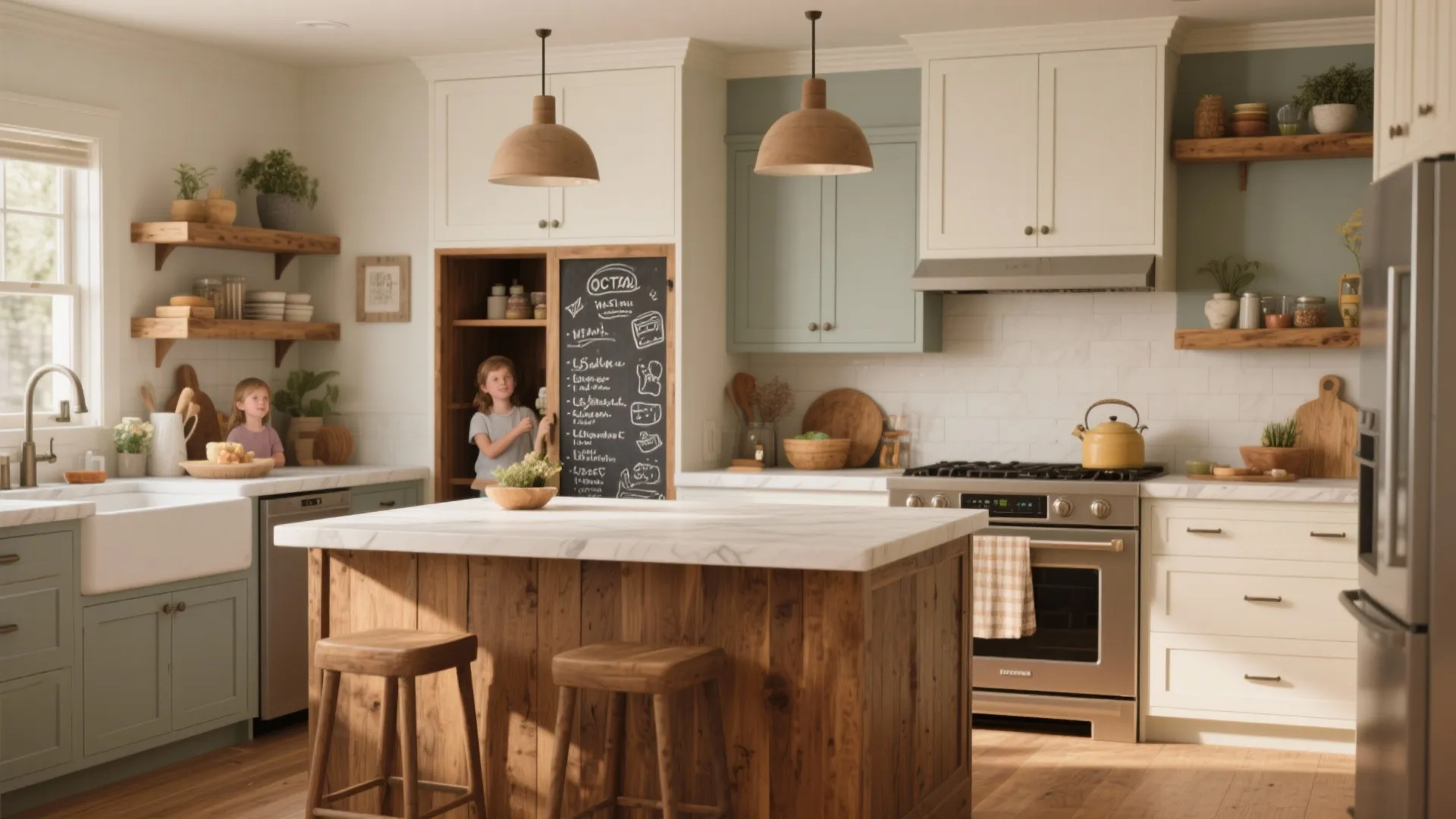 5. Warm wood tones and chalkboard accents