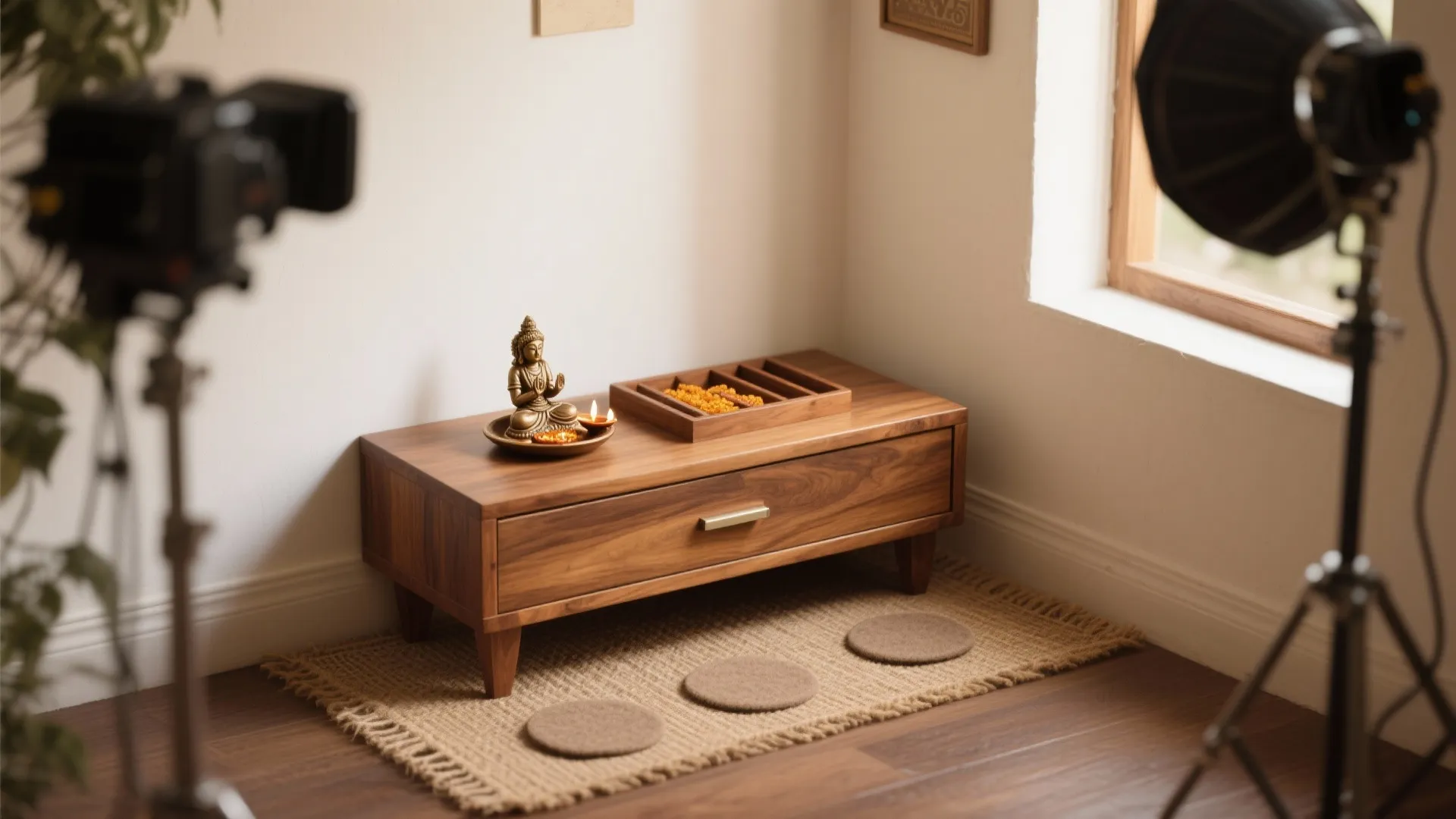 Minimalist Wooden Chowki with Hidden Storage