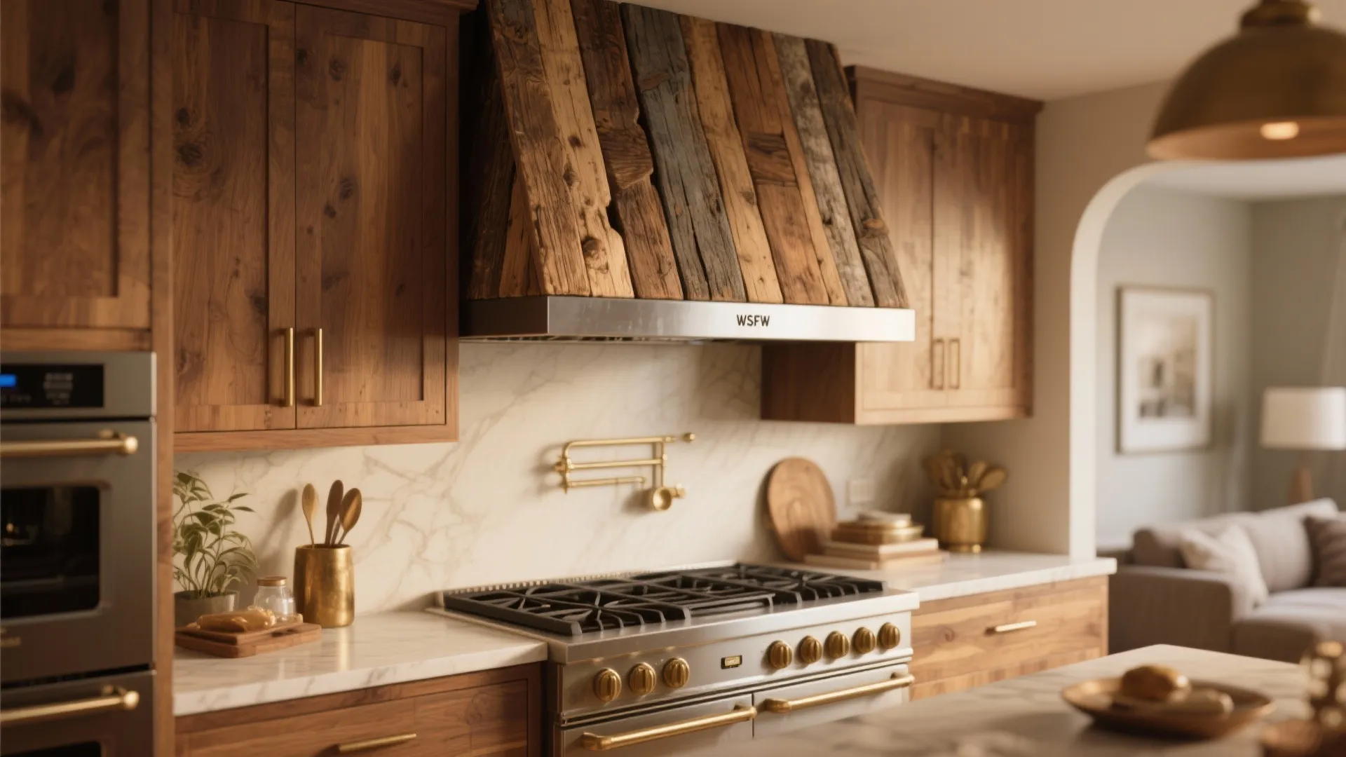 5. Custom wood-clad hood as a focal point