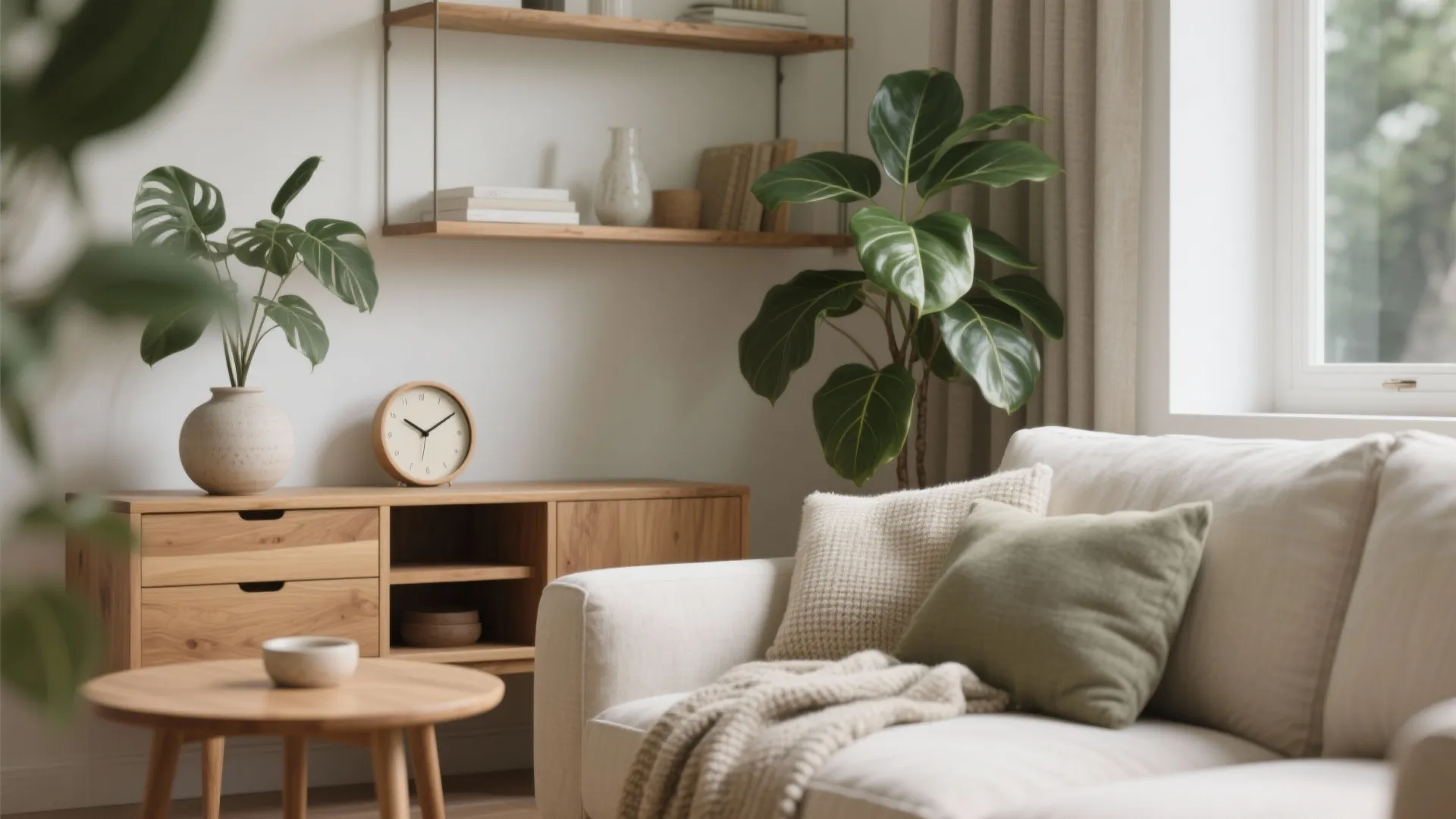 2) Soft wood clock for warmth and biophilic comfort