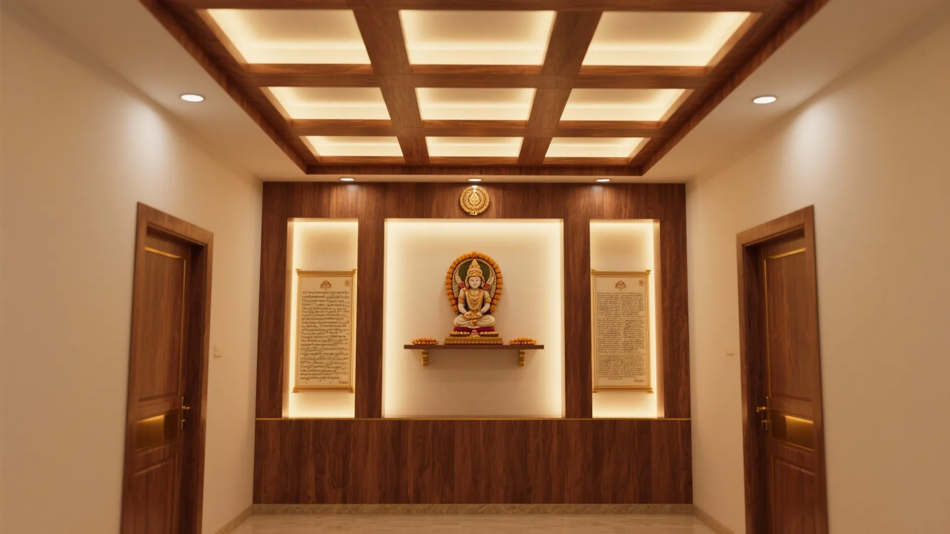 Wooden Coffered Ceiling with Warm LEDs