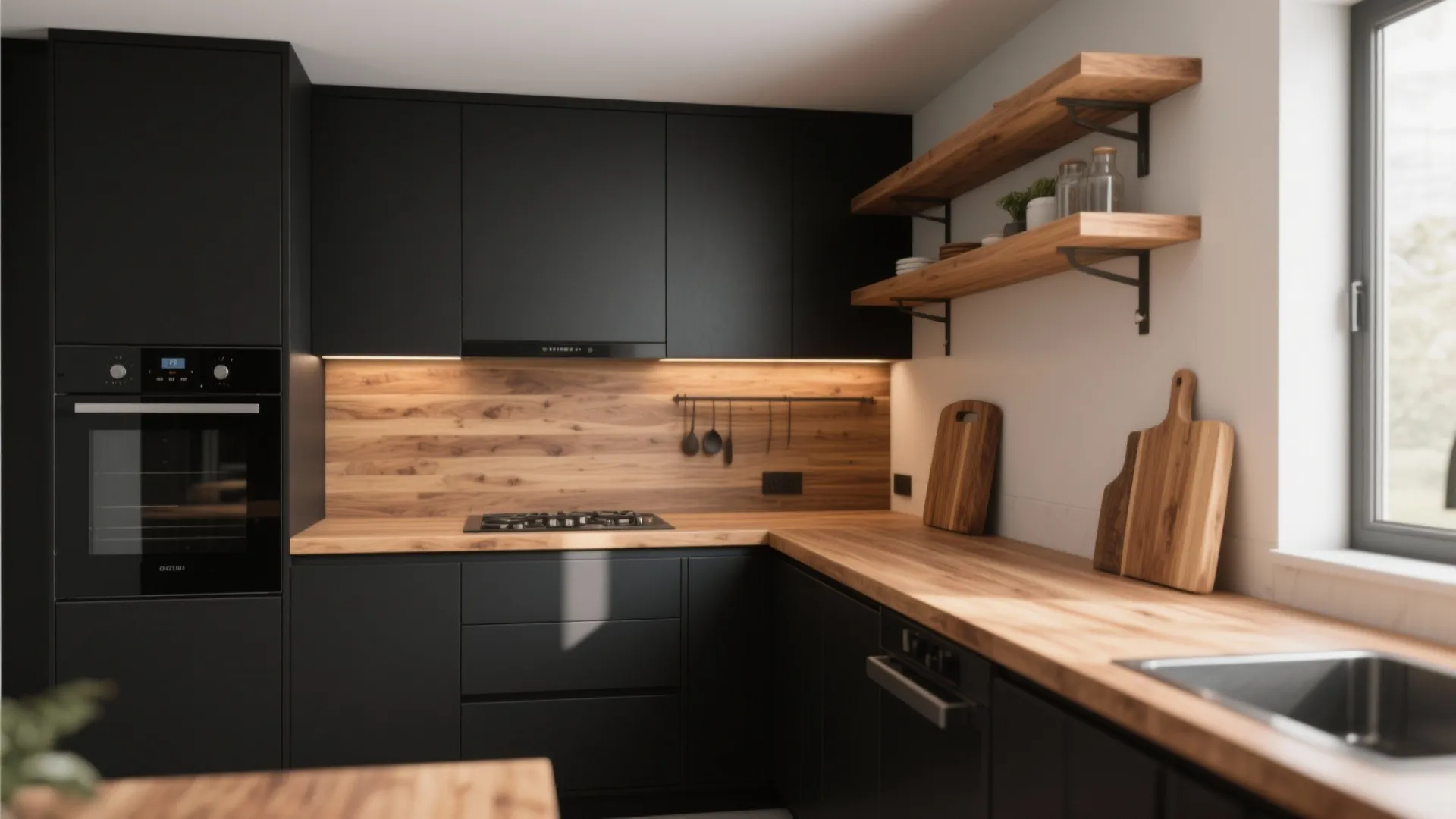 1. Contrast with warm wood accents