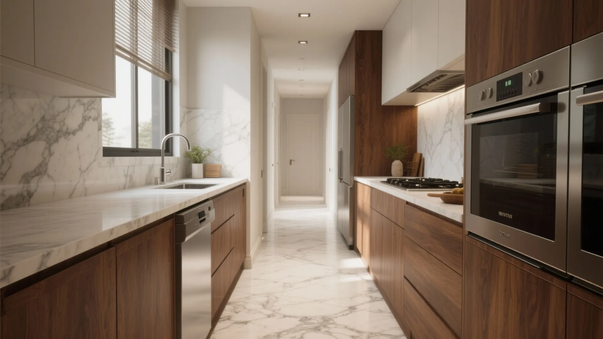 1. Embrace Contrast with Warm Wood Cabinets