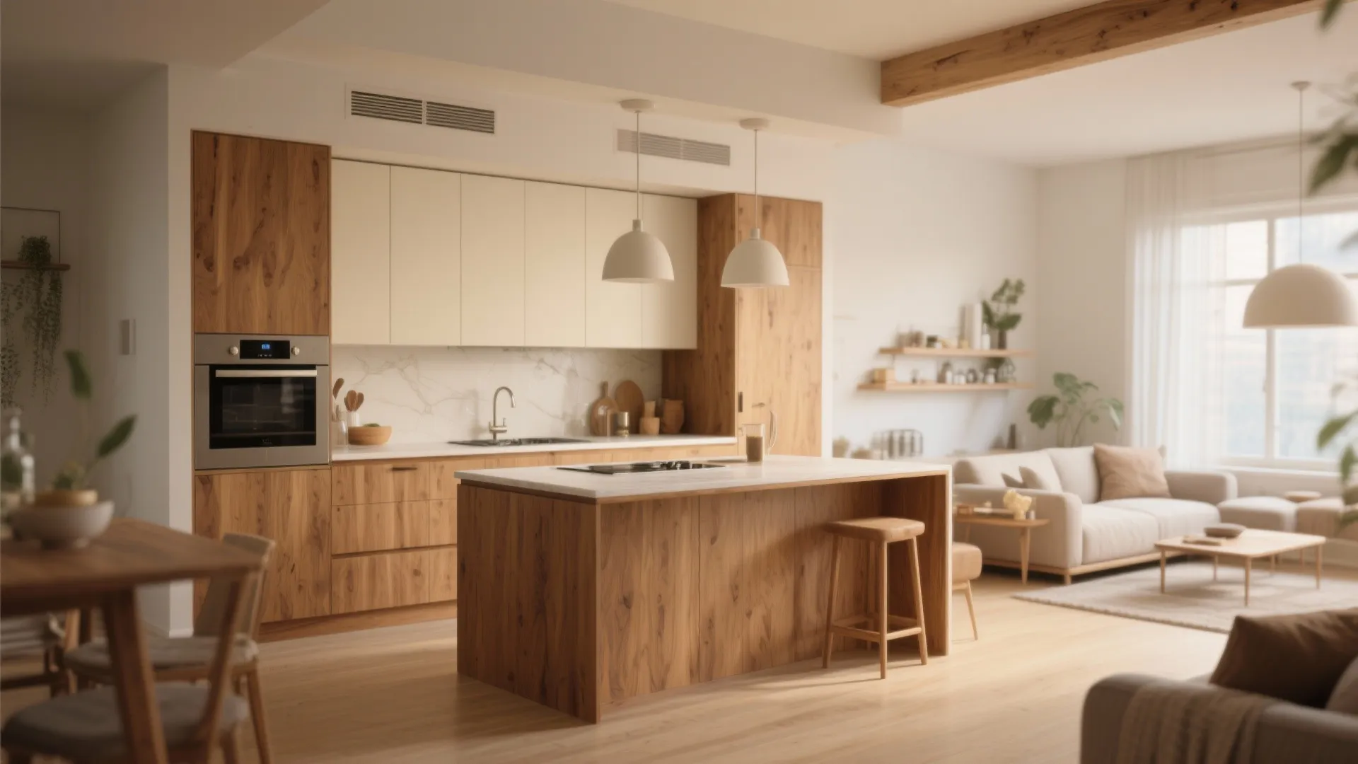 2. Warm Wood & Cream