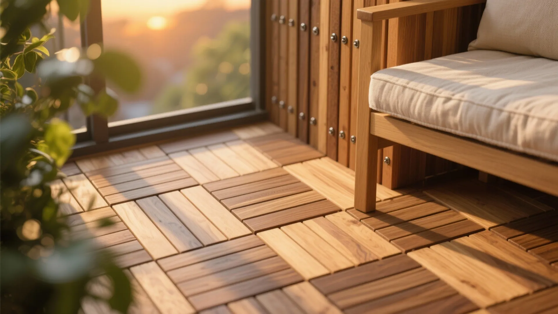 The warmth of wood on the balcony