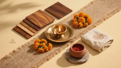 Warm Wooden Texture Table Setting with Indian Elements