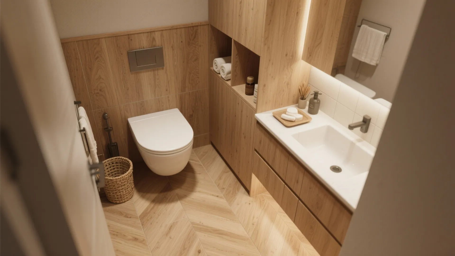 9. Wood-Effect Tiles for a Spa Feel