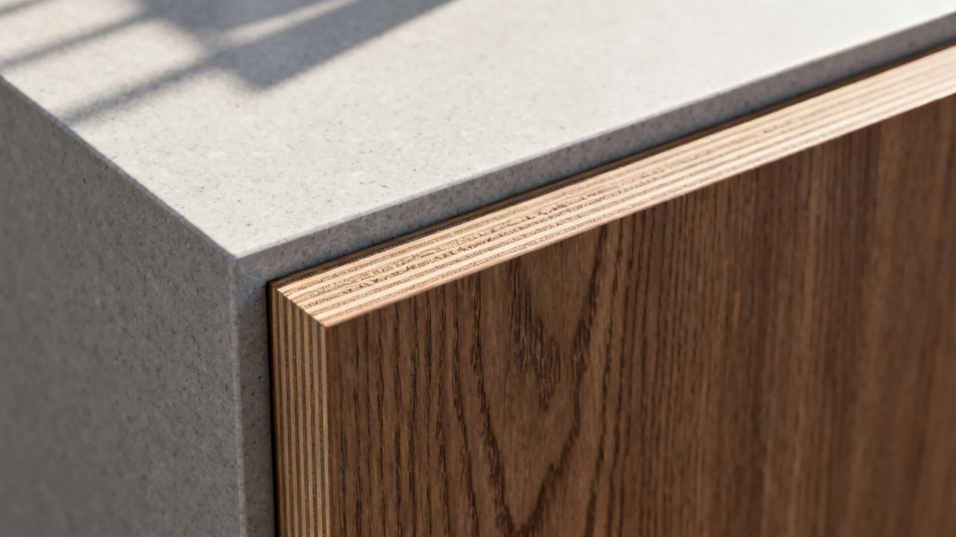 4) Wood-Grain Sunmica with Stone-Look Countertops