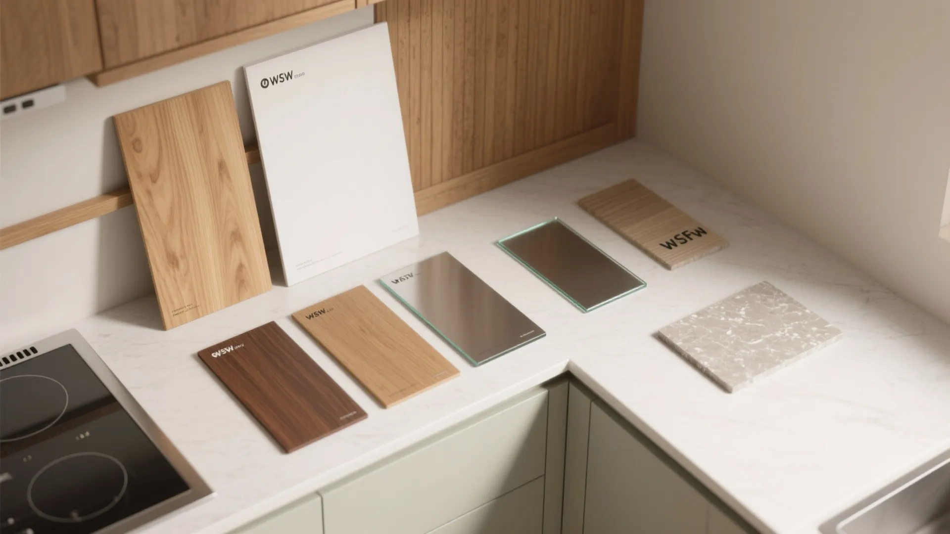 Warm wood accents along the L