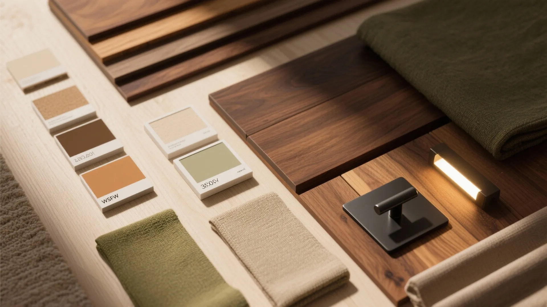 Warmth with natural wood across living and bedrooms