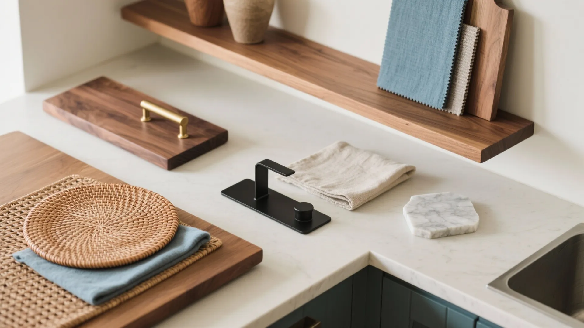 Warm Wood + Mixed Textures for Cohesion