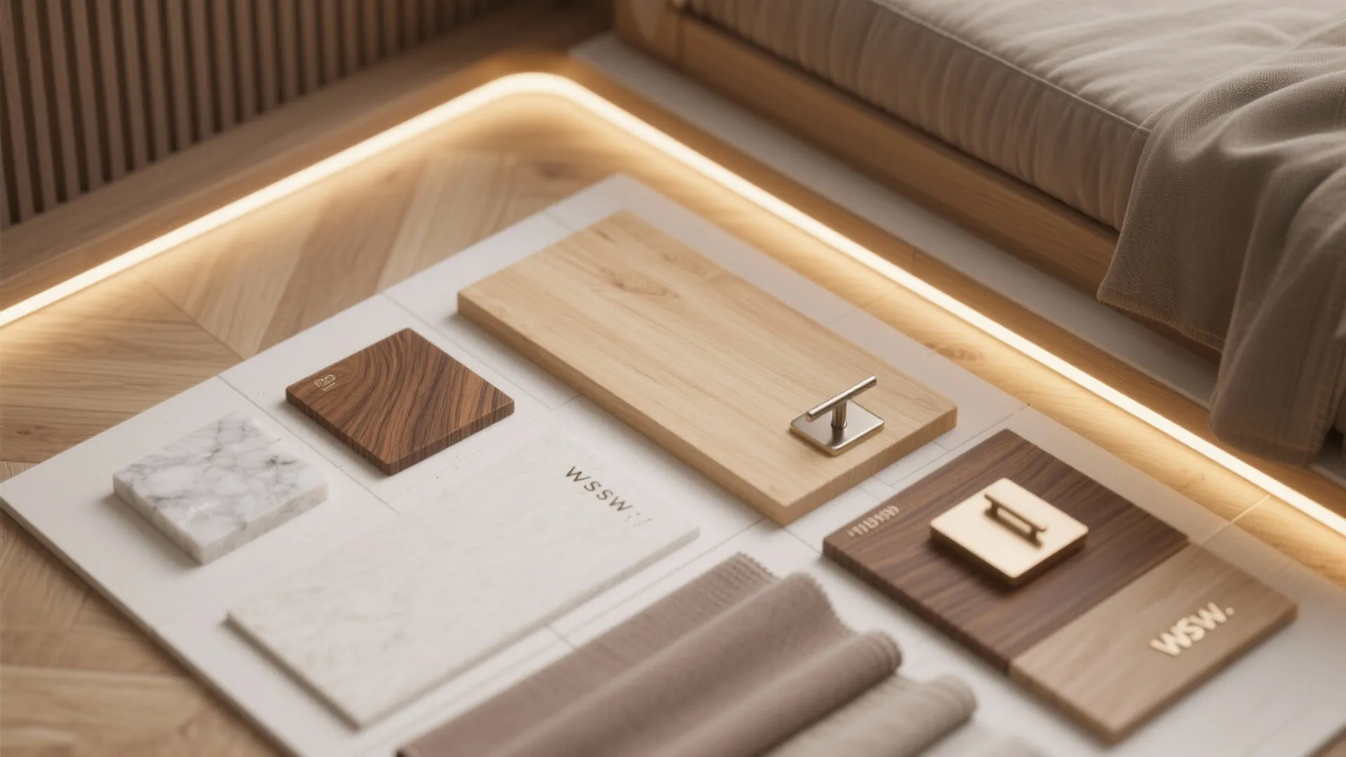 Warm wood accents with soft, layered lighting