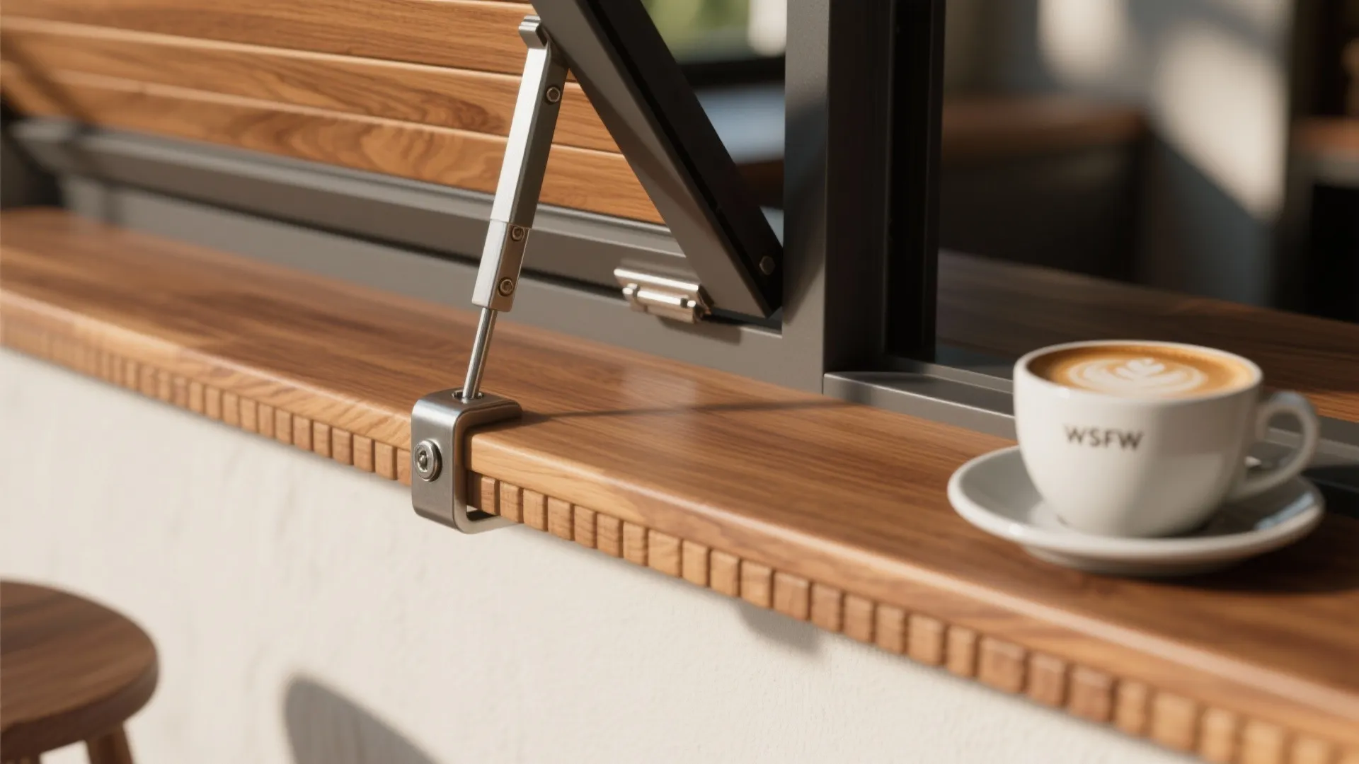 Wood-Topped Rail with Fold-Down Bar and Storage