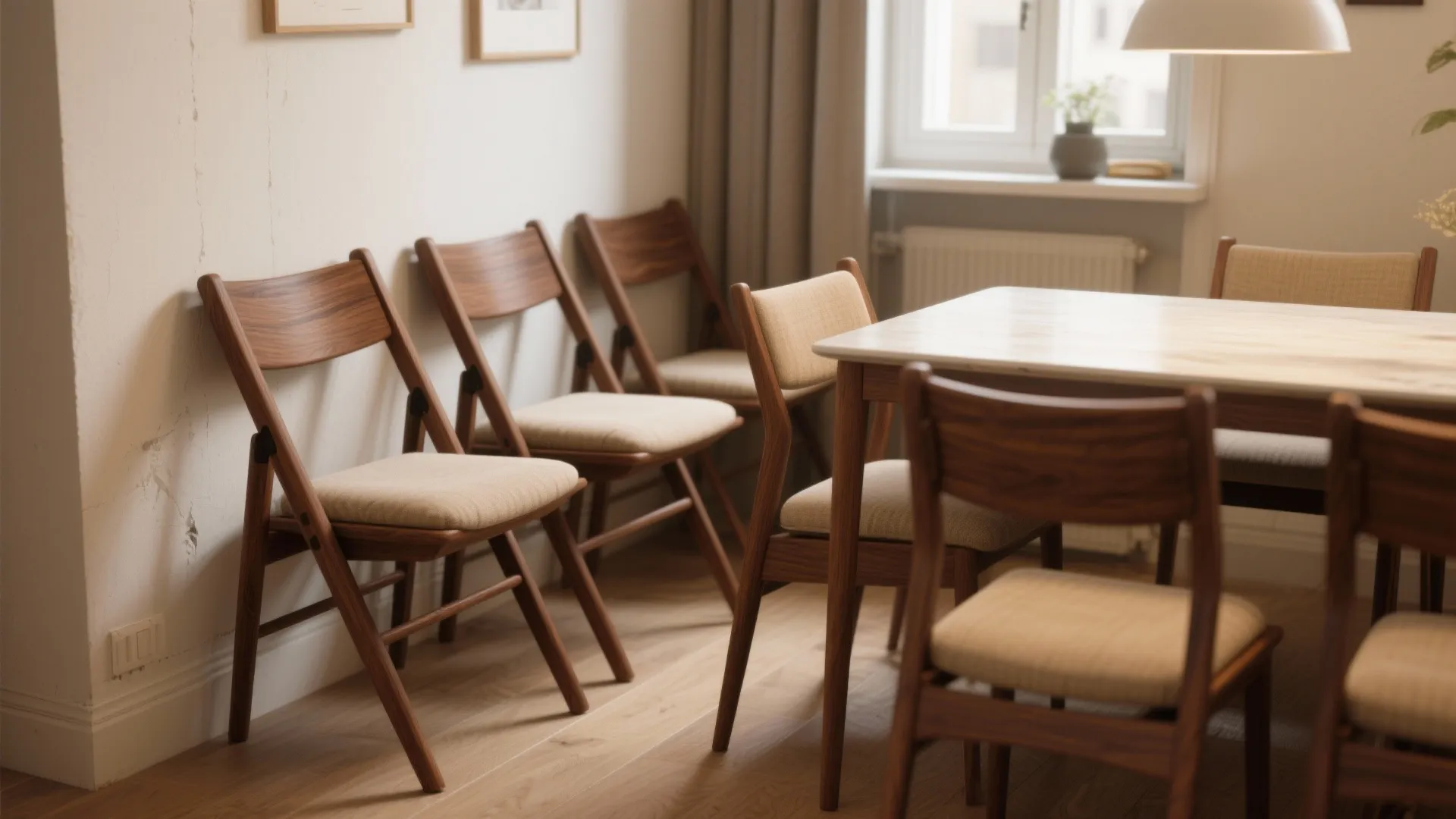 Wood folding chairs with upholstered seats