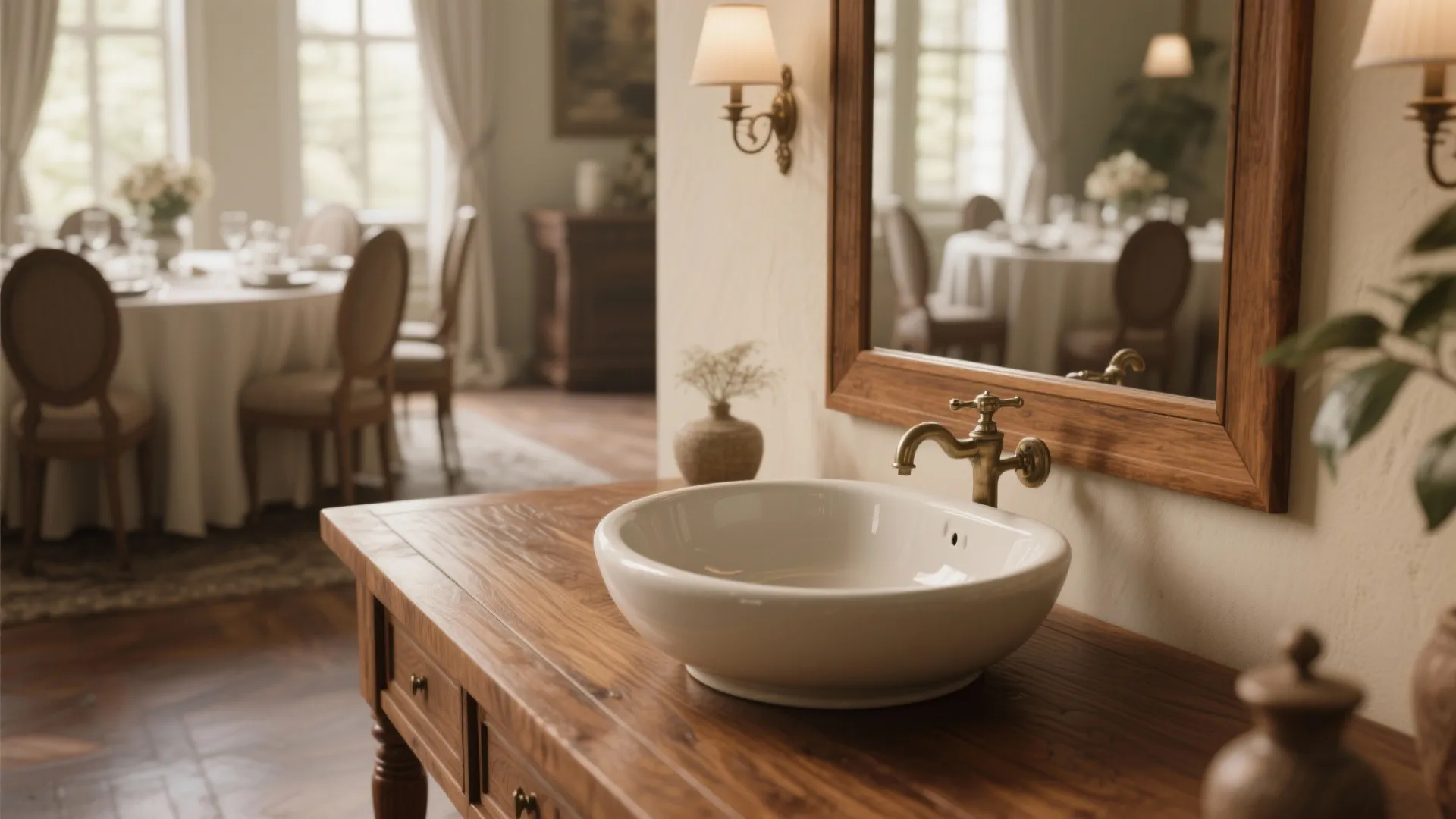 Wood-Framed Ceramic Basin