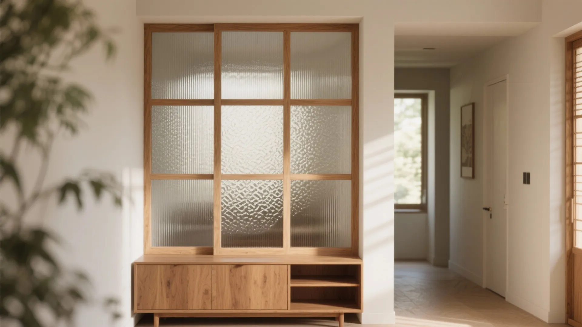 Wood-Framed Glass Partition for Light