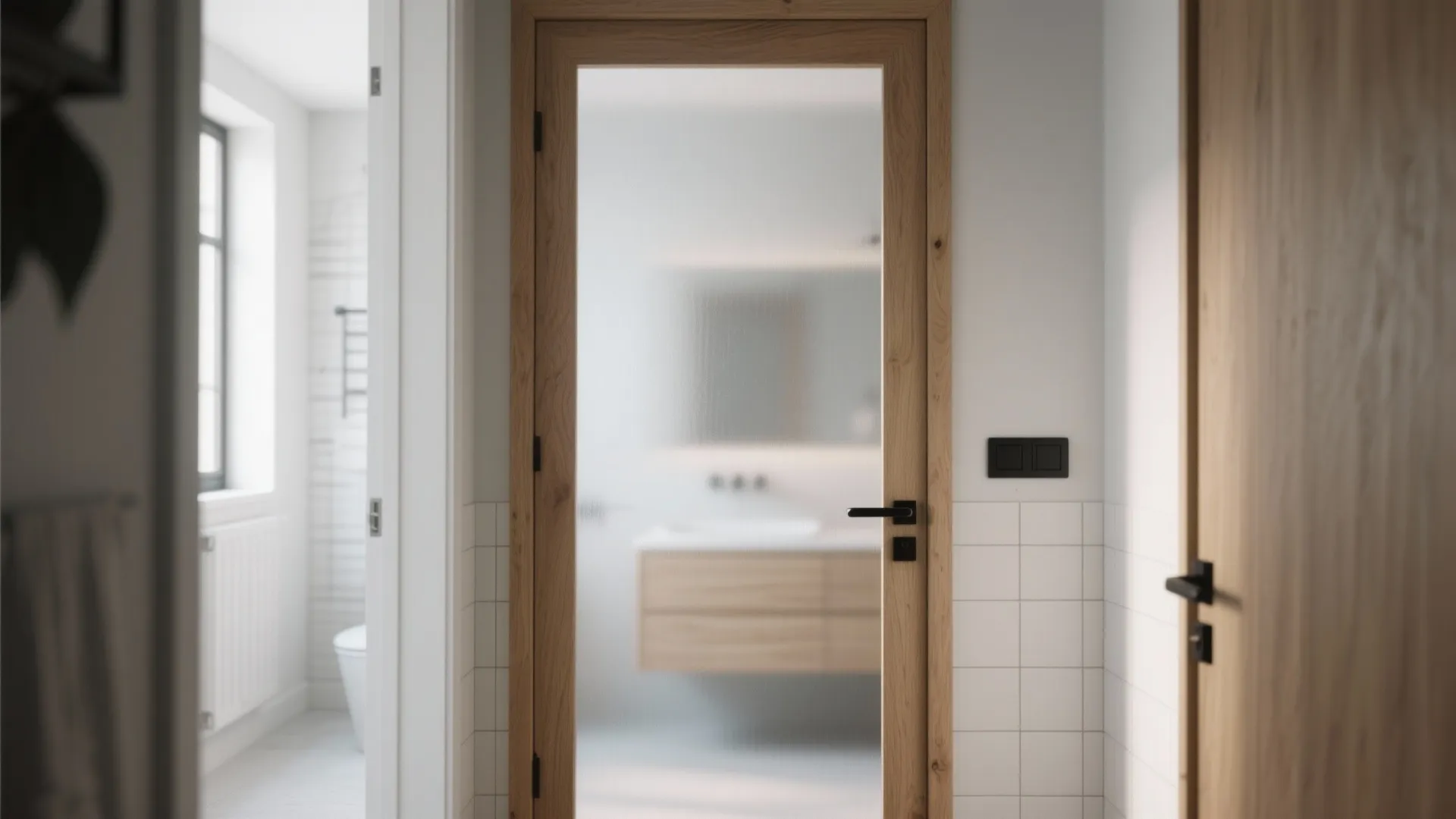 Minimalist Wood-Framed Frosted Glass