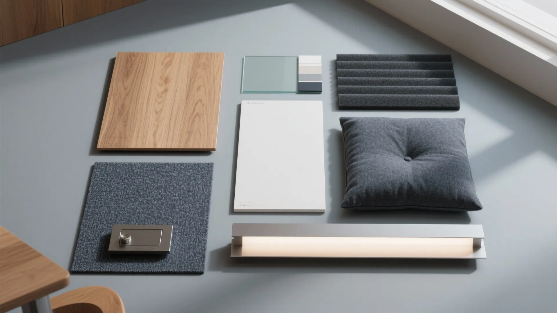 Warm wood and glass for a calm, scholarly mood